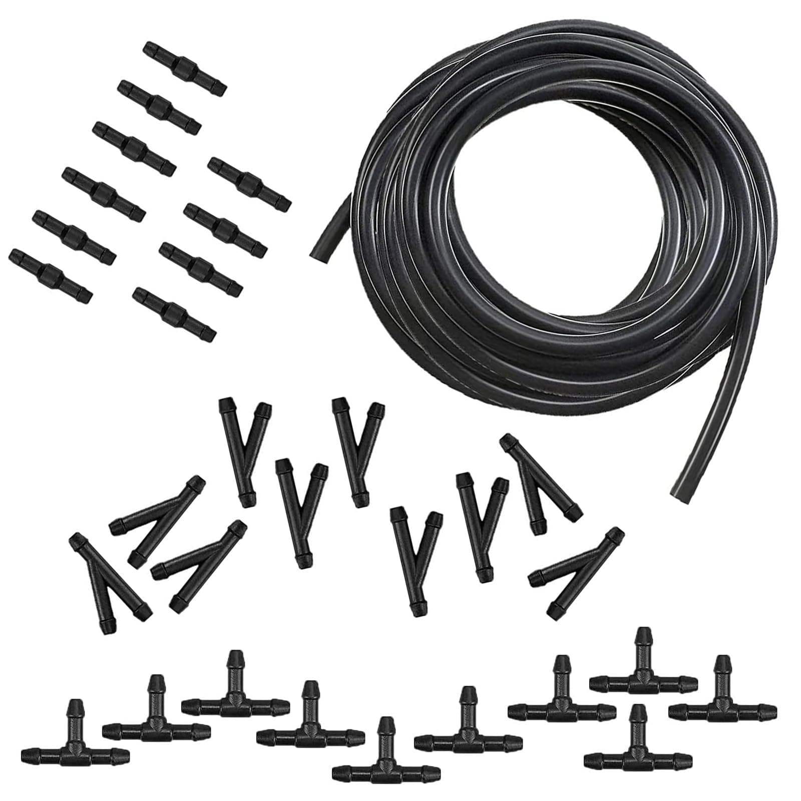 30 PCS Car Windshield Washer Kit, 1 PC 13.1Ft Rubber Washer Hose, 30 PCS Y-Type T-Type I-Type Hose Connectors Accessories, Universal Waterproof Durable Automotive Wash Replacement (Black)