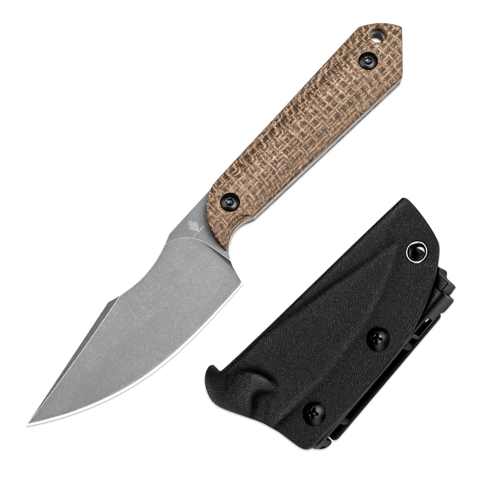Kizer Mini Harpoon Fixed Blade Knife with Sheath, 3V Blade Hunting Knife with Micarta Handle, Camping Fixed Blade Small EDC Knives for Hiking, Survival 1040SM1