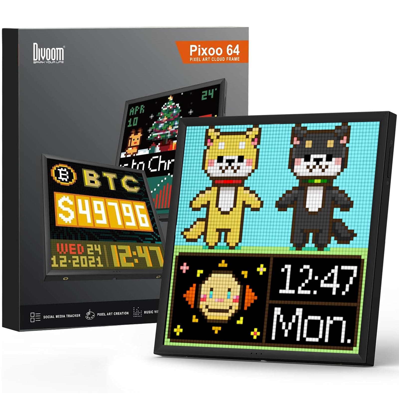 Divoom Pixoo-64 - WiFi Pixel Cloud Digital Frame with APP Control,64 X 64 LED Panel Display Frame for Gaming Room Decoration/Social Media Fans Counter