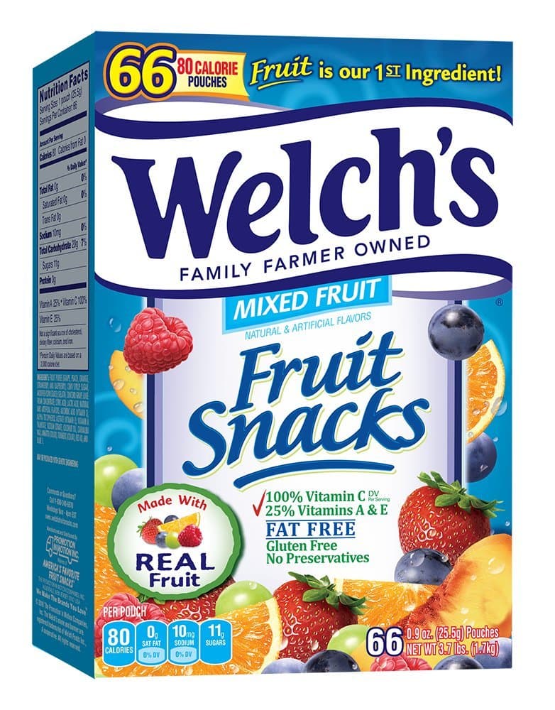 Fruit Snacks, Mixed Fruit, Gluten Free, Bulk Pack, 0.9 oz Individual Single Serve Bags (Pack of 66)