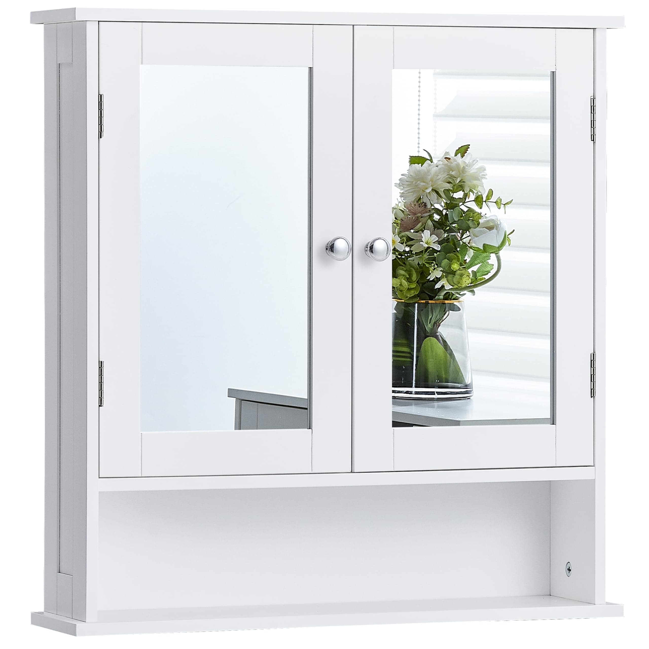 Bath Vida Bathroom Cabinet Mirrored Double Doors Wall Mounted Storage Furniture, White