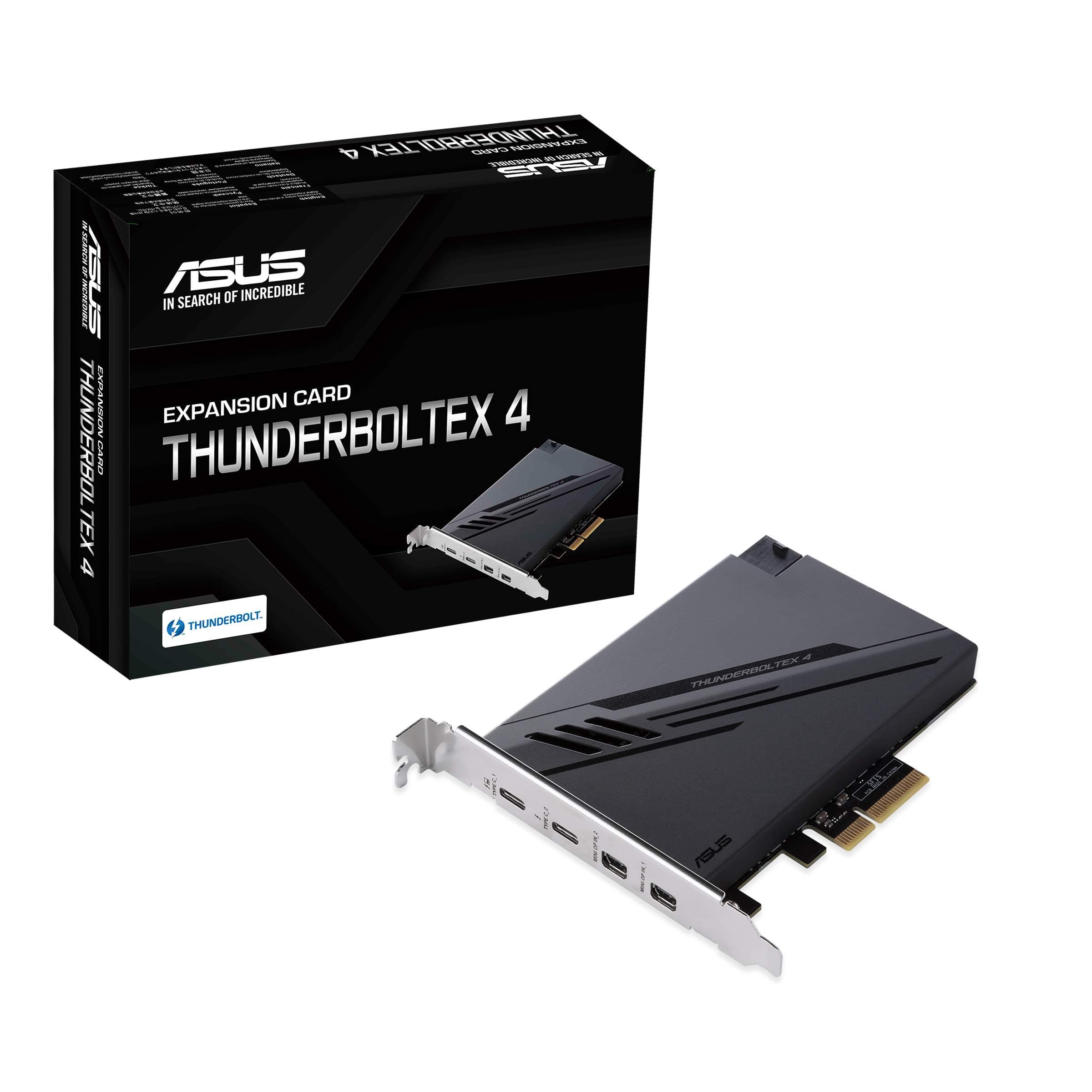 ASUS ThunderboltEX 4 with Intel® Thunderbolt™ 4 JHL 8540 Controller, 2 USB Type-C Ports, up to 40Gb/s bi-Directional Bandwidth, DisplayPort 1.4 Support, up to 100W Quick Charge, Black
