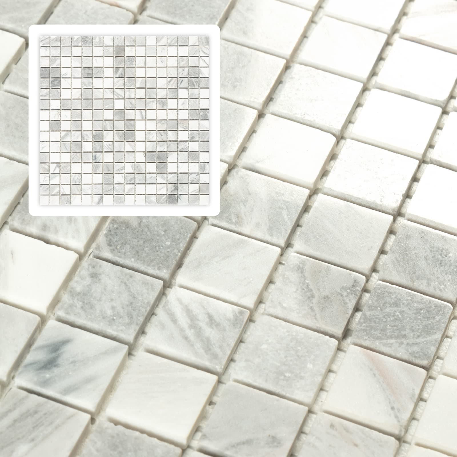 6 Sheet Jazz White Gray Marble Square Mosaic backsplash Tile, Polished Shower Room Floor and Wall Tile