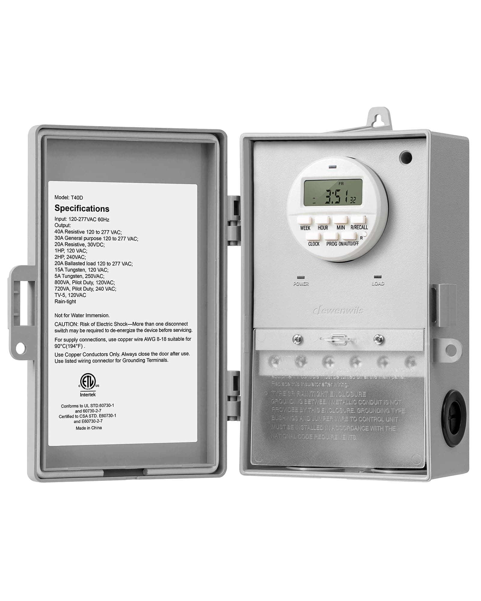 Pool Pump Timer, Digital Timer Box, 2HP 40A 120-277 VAC, 7-Day 20 ON/Off Programmable Timer Switch for Water Heater, Pool Pump, SPA, Motor, ETL Listed Gray