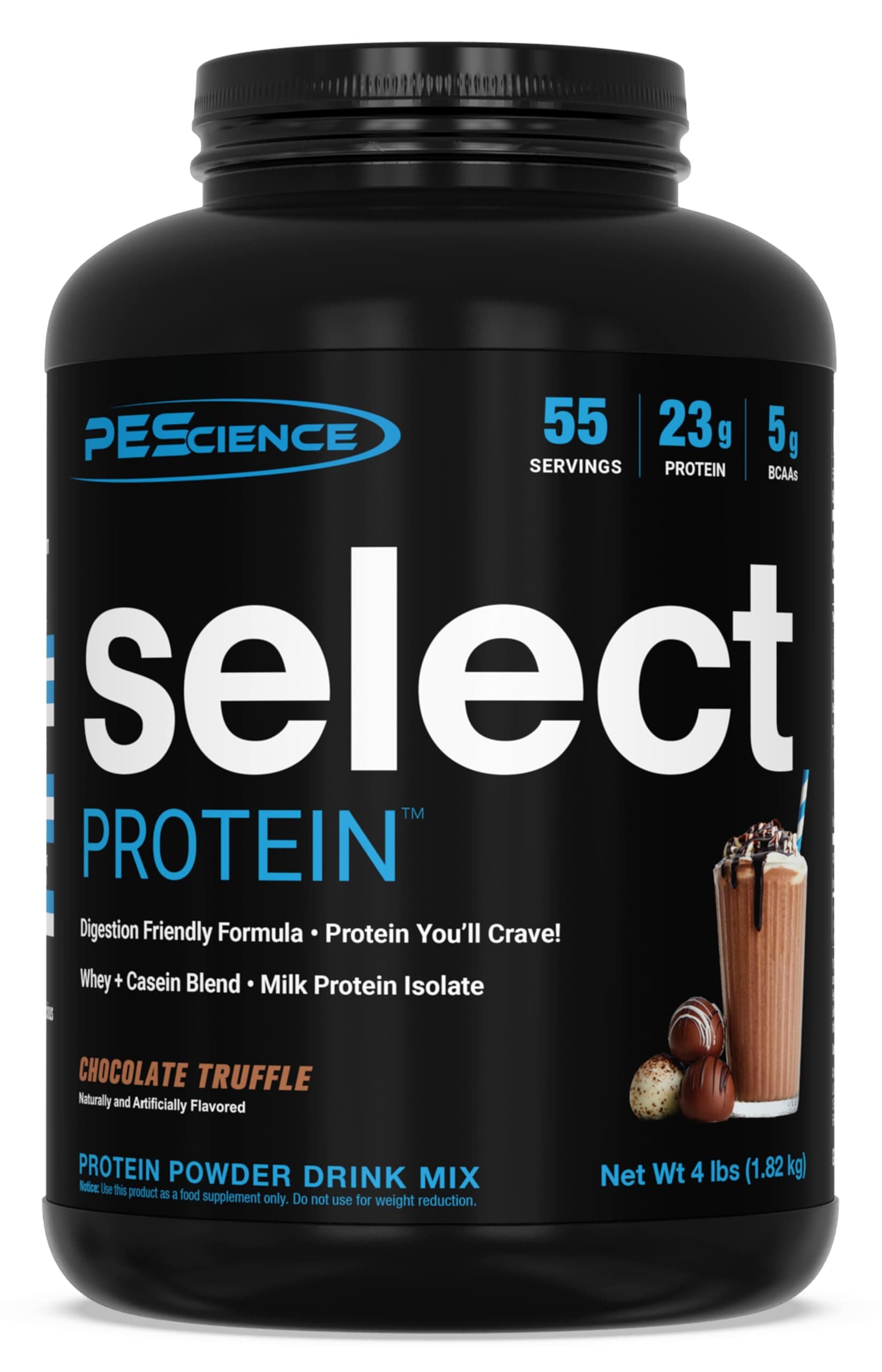 PEScience Select Protein Powder, Whey and Casein Blend, Lean Protein Powder for Men and Women, Low Calorie, Low Carb, Keto Friendly, Gluten Free, Chocolate Truffle - 55 Servings