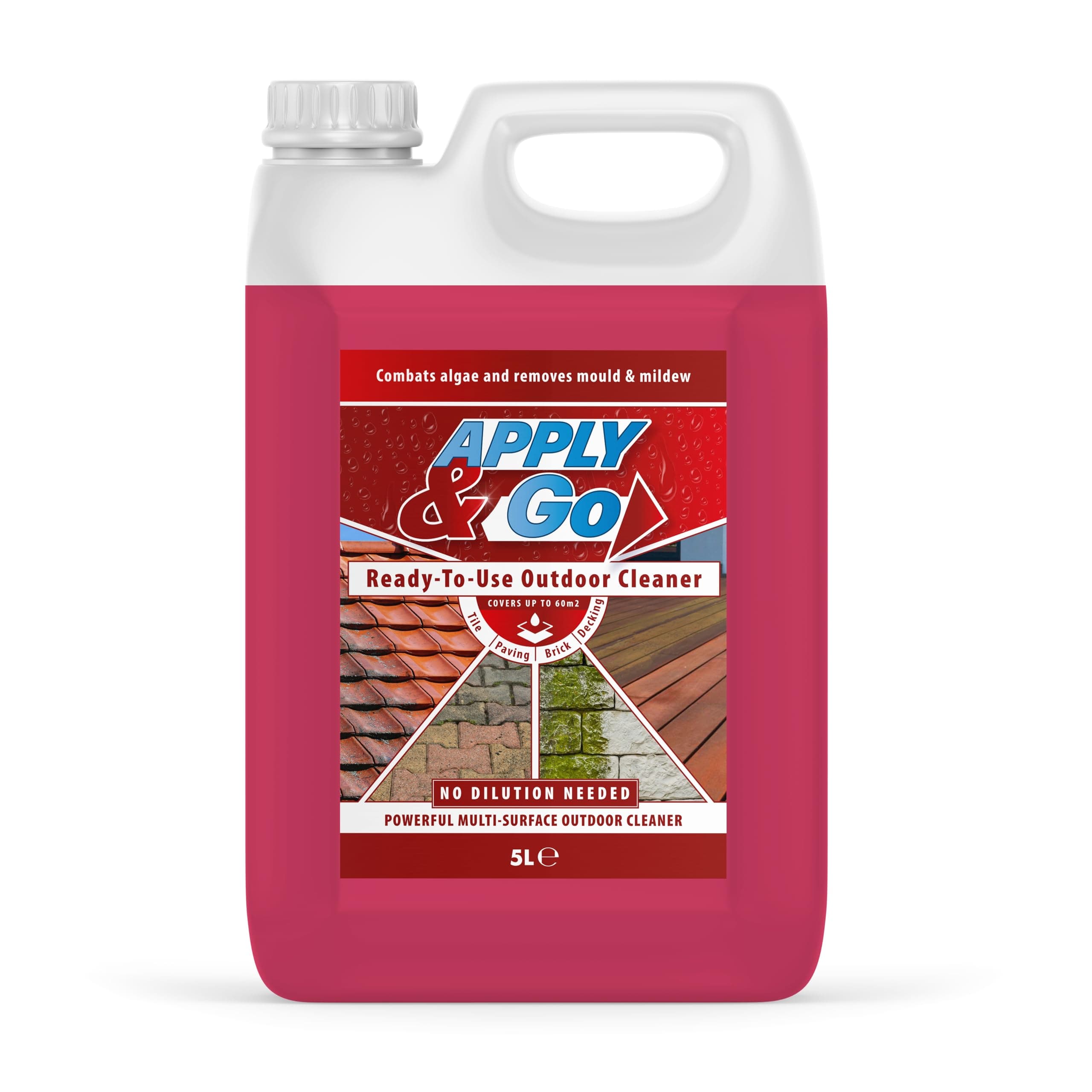 Apply & Go - Path and Patio Cleaner, Mould, Mildew, Lichen, Algae Remover - Ready To Use Outdoor Cleaning Treatment for Decking, Stone, Driveways, Rooftops - 5 Litre
