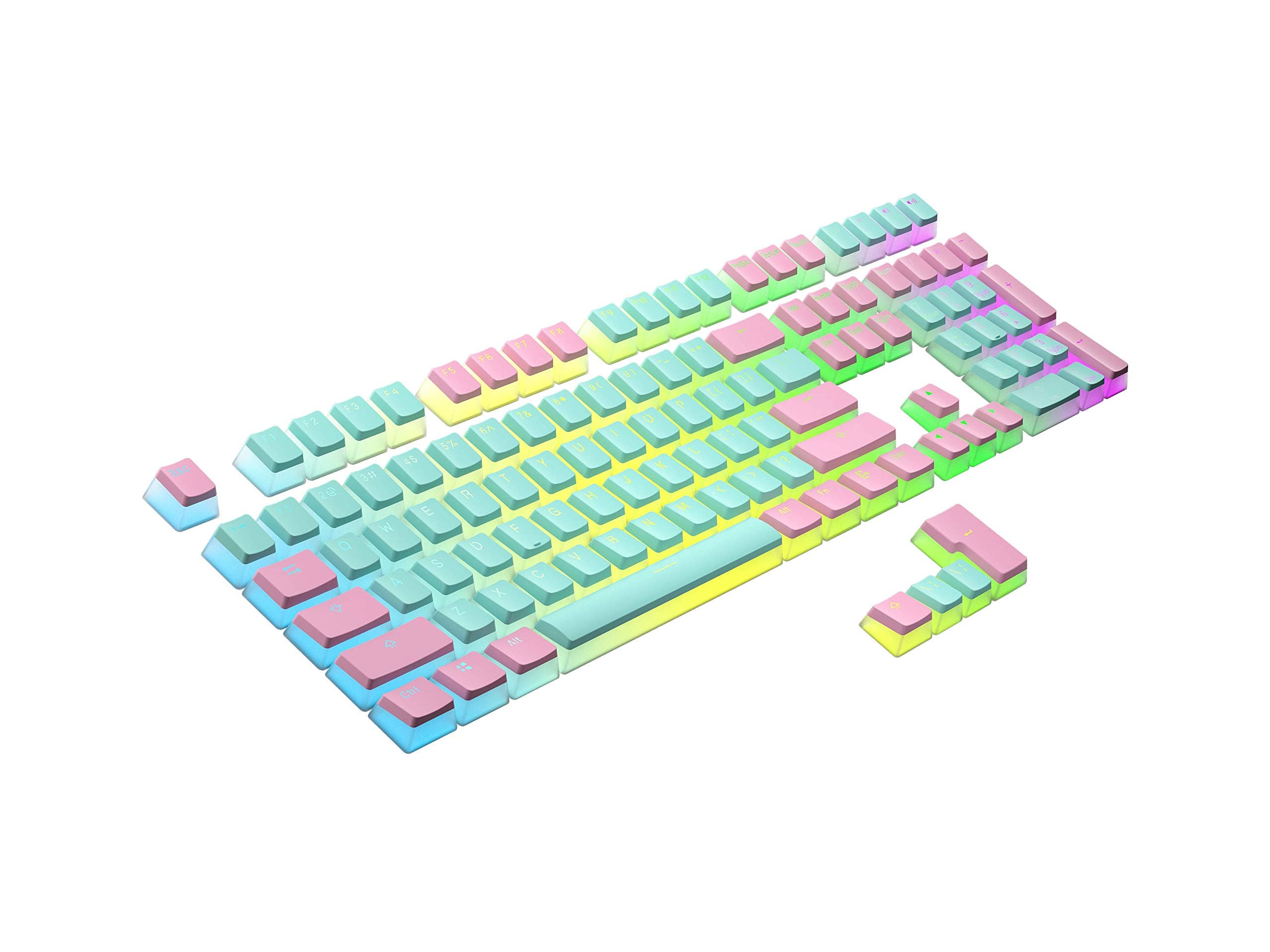 Ranked Pudding PBT Keycaps | 112 Double Shot Translucent ANSI US & ISO Layout | OEM Profile for RGB Mechanical Gaming Keyboard (Miami)