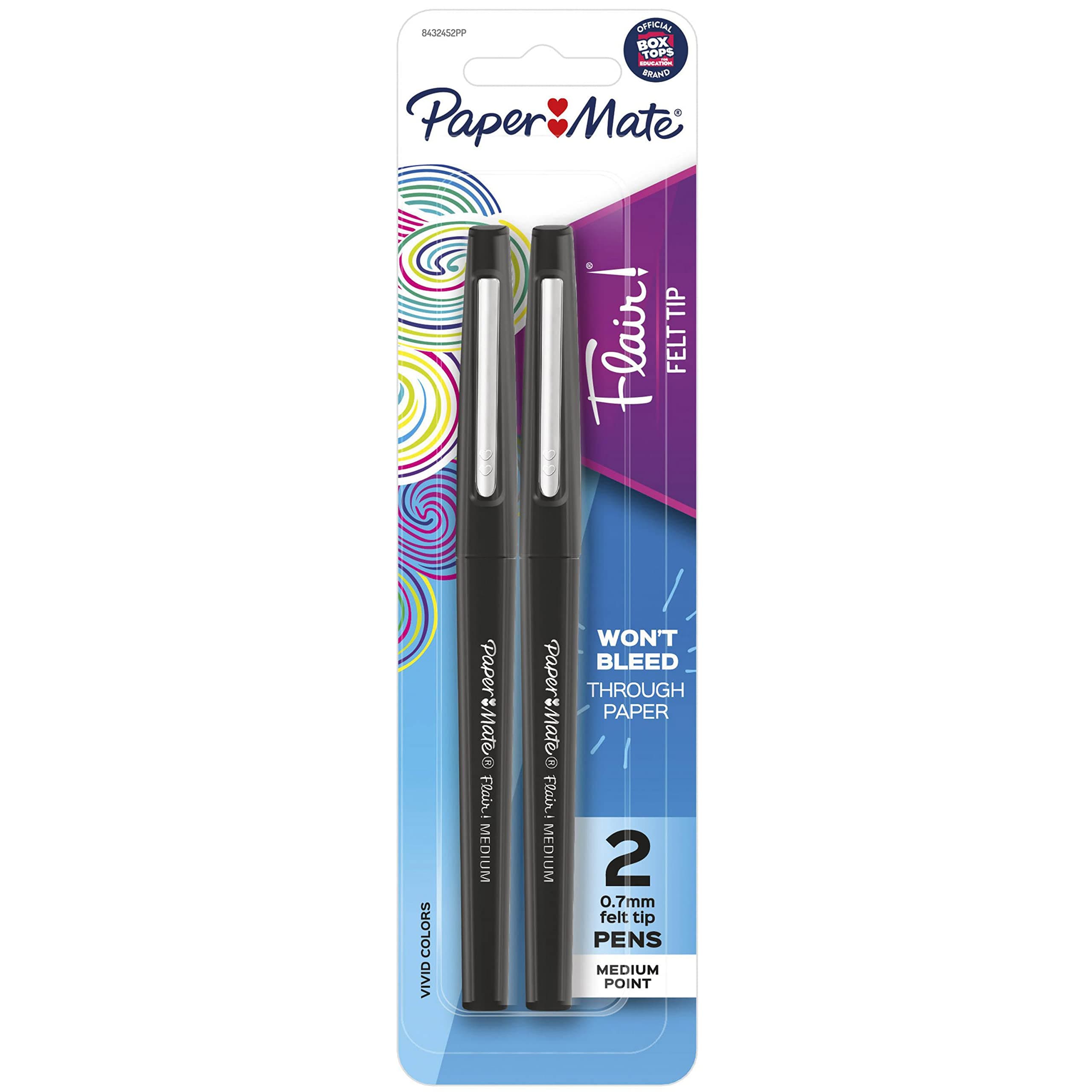 Paper Mate Flair Felt Tip Pens, Medium Point (0.7mm), Black, 2 Count (Pack of 1)
