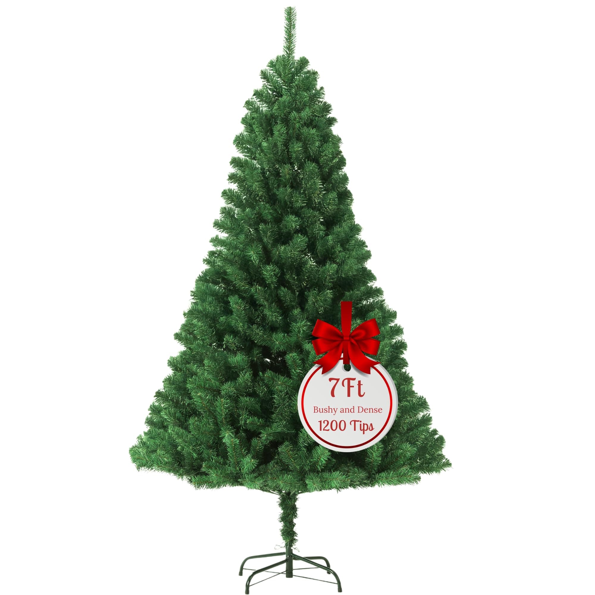 EVRE 7FT Realistic Artificial Christmas Tree 1200 PVC Tips Pine Branches Metal Stand Easy Assembly Bushy Premium Fir Christmas Tree 7FT-210cm Green Large Xmas Tree Indoor Outdoor Holiday Decorations