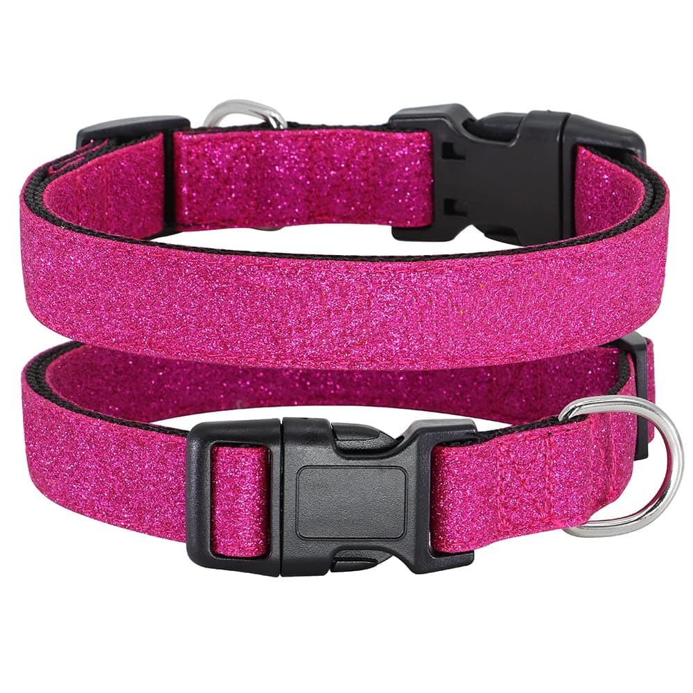 TDTOK Glittering Basic Dog Collar, Comfy & Durable Dog Collar for Small Medium Large Dogs with Eco-Friendly Plastic Buckle, Adjustable Stylish Nylon Dog Collars, Fit Necks: 9.8-22.4’’ (S, Rosy)