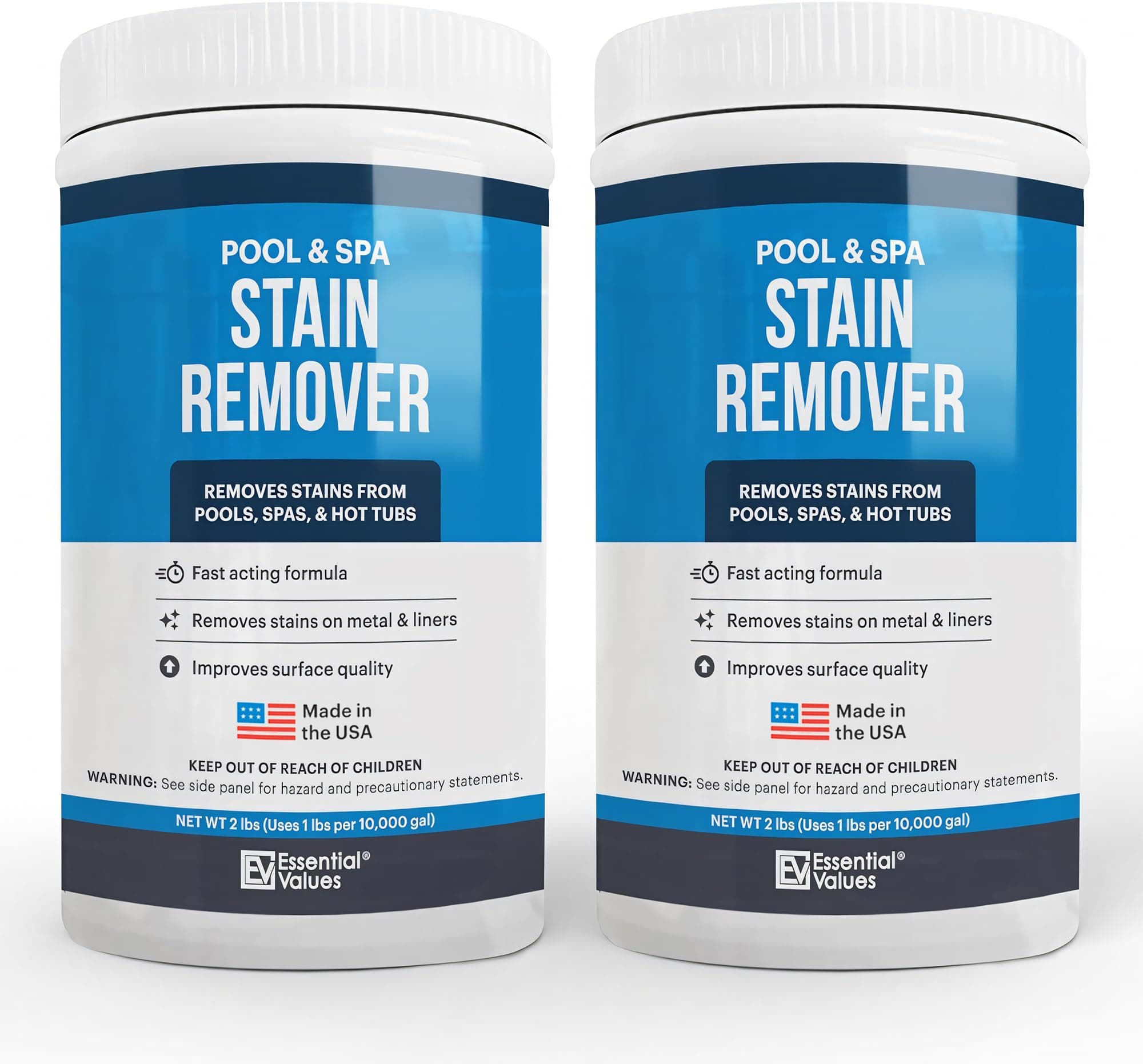 Essential Values 2 Pack Swimming Pool & Spa Stain Remover (4 LBS Total) - Natural & Safe, Works for Vinyl Liners, Fiberglass, Metals – Removes Rust & Other Tough Stains Without Harsh Chemicals