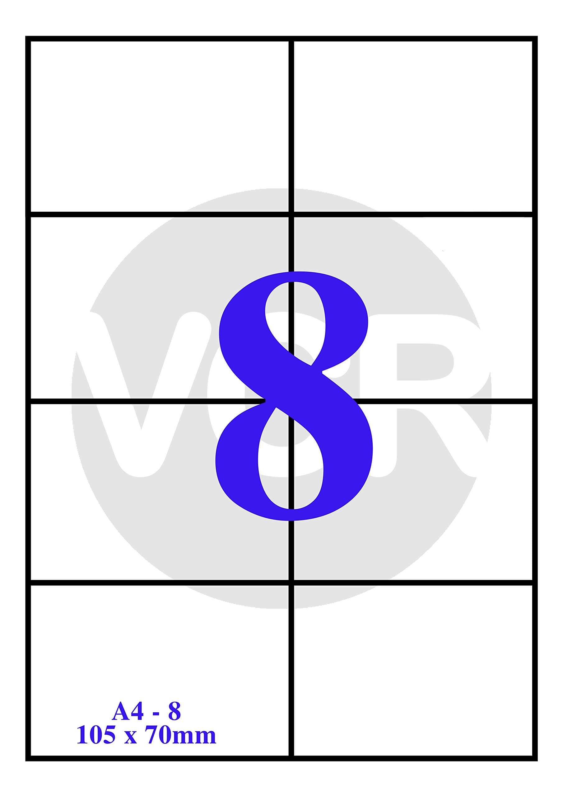 A4 Size White Self Adhesive Label/Sticker for Printer (Inject/Copier/Laser) - 8 Sticker Per Sheet - 25 Sheets Pack, 200 Labels