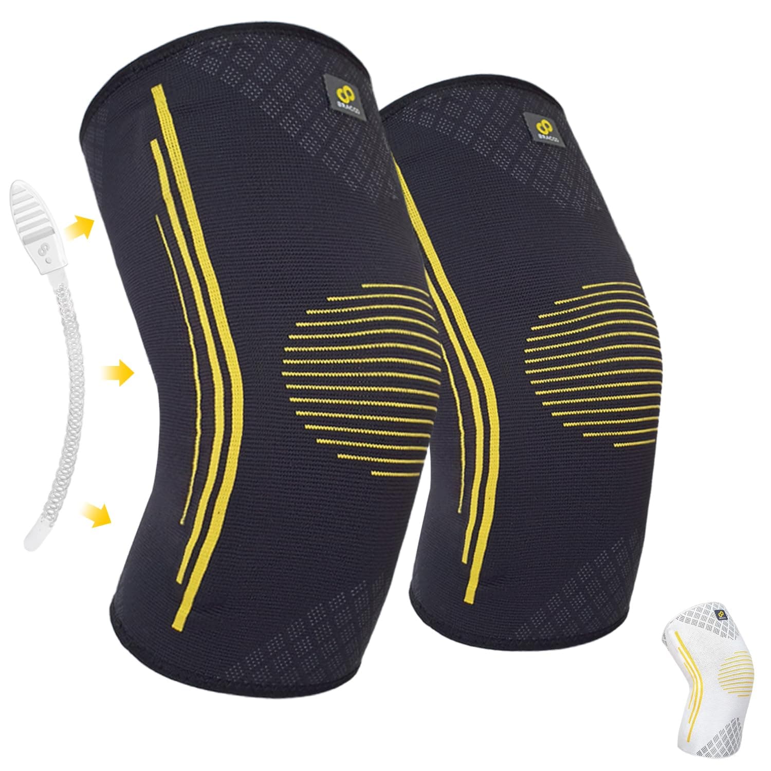 BRACOO Knee Support Compression Sleeve for Men Women with Side Stabilizers, Dynamic Compression Knee Brace Lightweight & Breathable - Arthritis Pain, Injury Recovery, KE92 (Black Pair, XL)