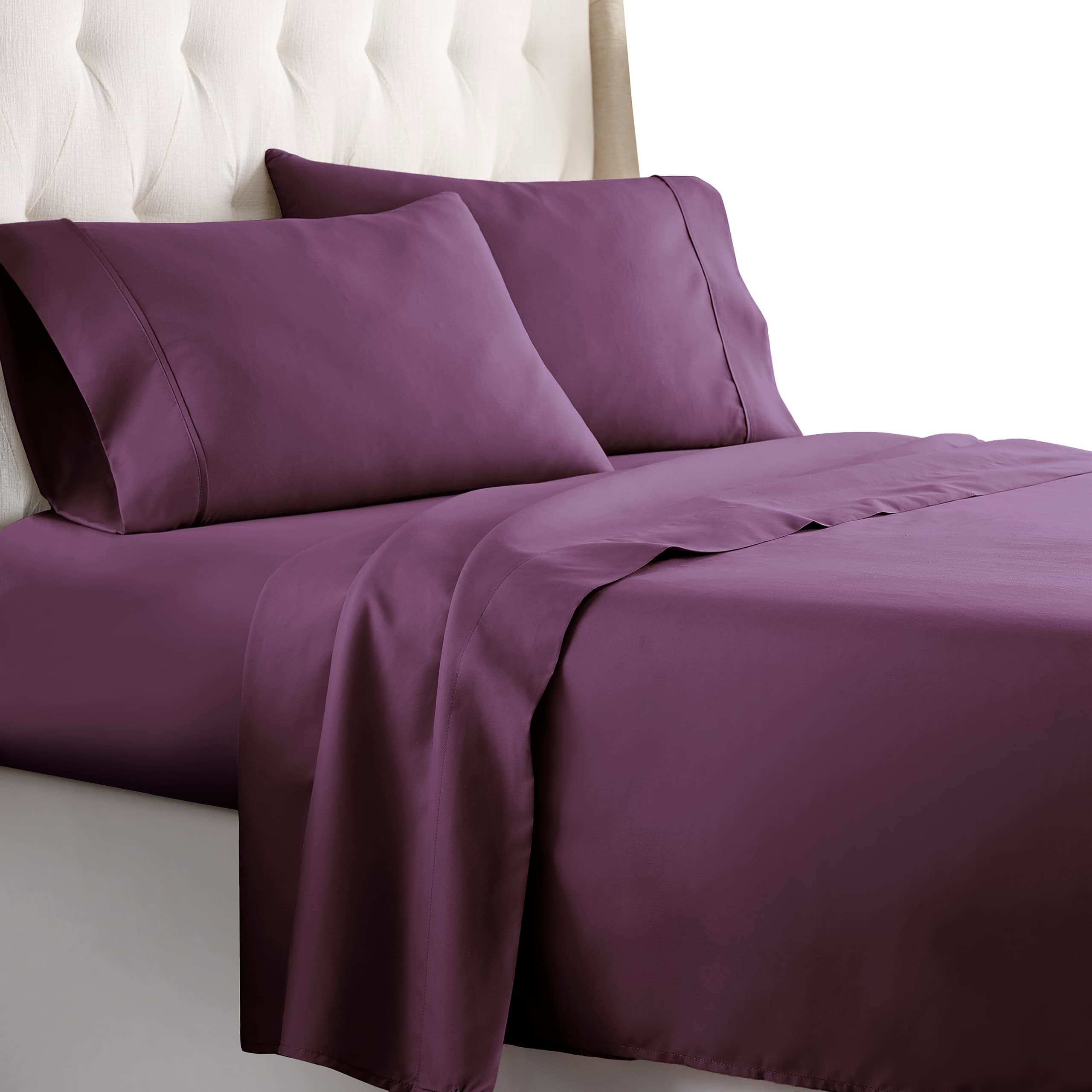 HC COLLECTION Bed Sheets Set King with 2 Pillowcases, Hotel Luxury Platinum 1800 Series Brushed Microfiber Sheet w/Deep Pocket, Ultra Soft Lightweight 4 Pcs Linen Bedding for Hot Sleepers, Purple
