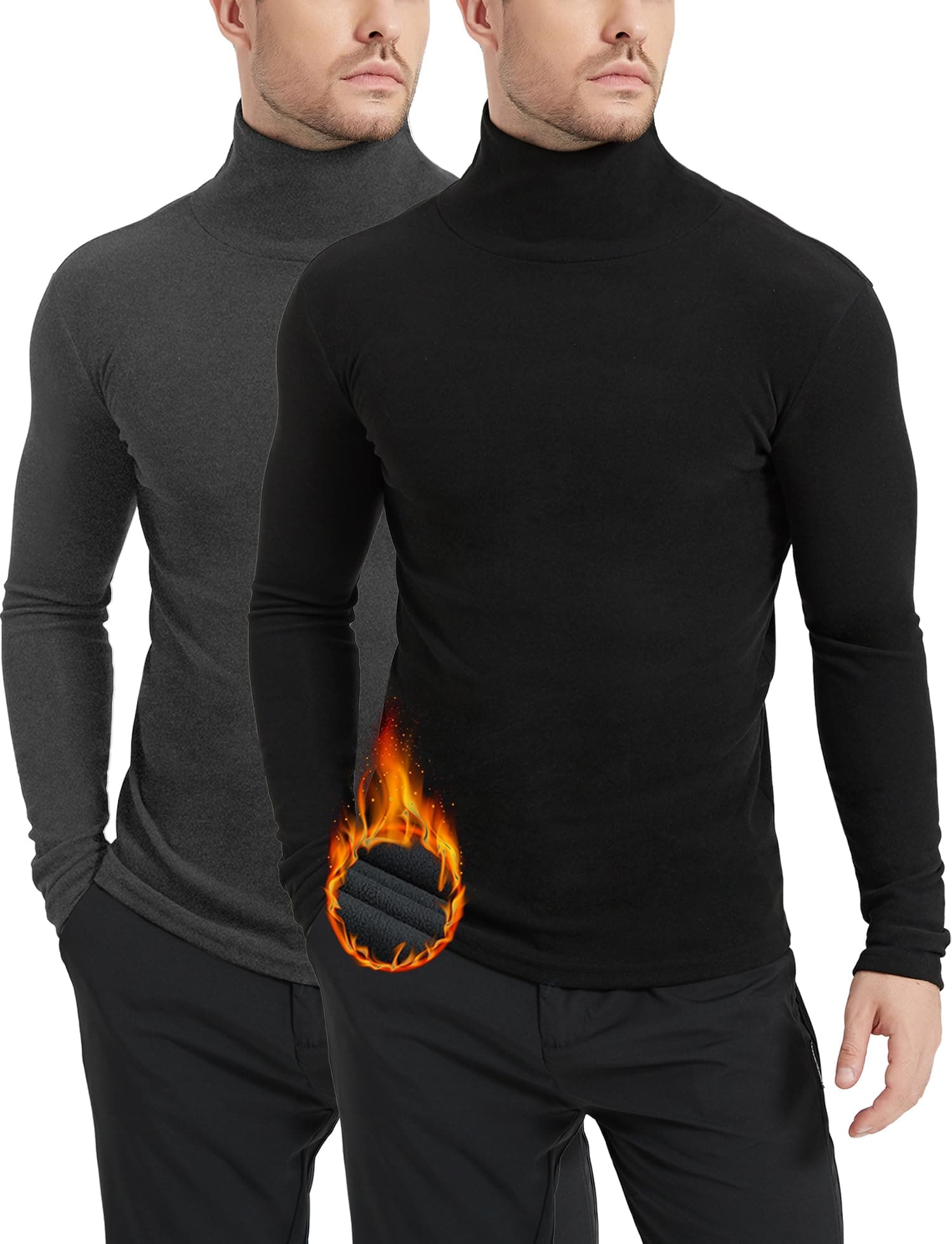 Dalavch 2 Pack Men's Thermal Casual Slim Fit Basic Tops Double-Sided Fleece Lined Knitted Turtleneck Pullover Sweater
