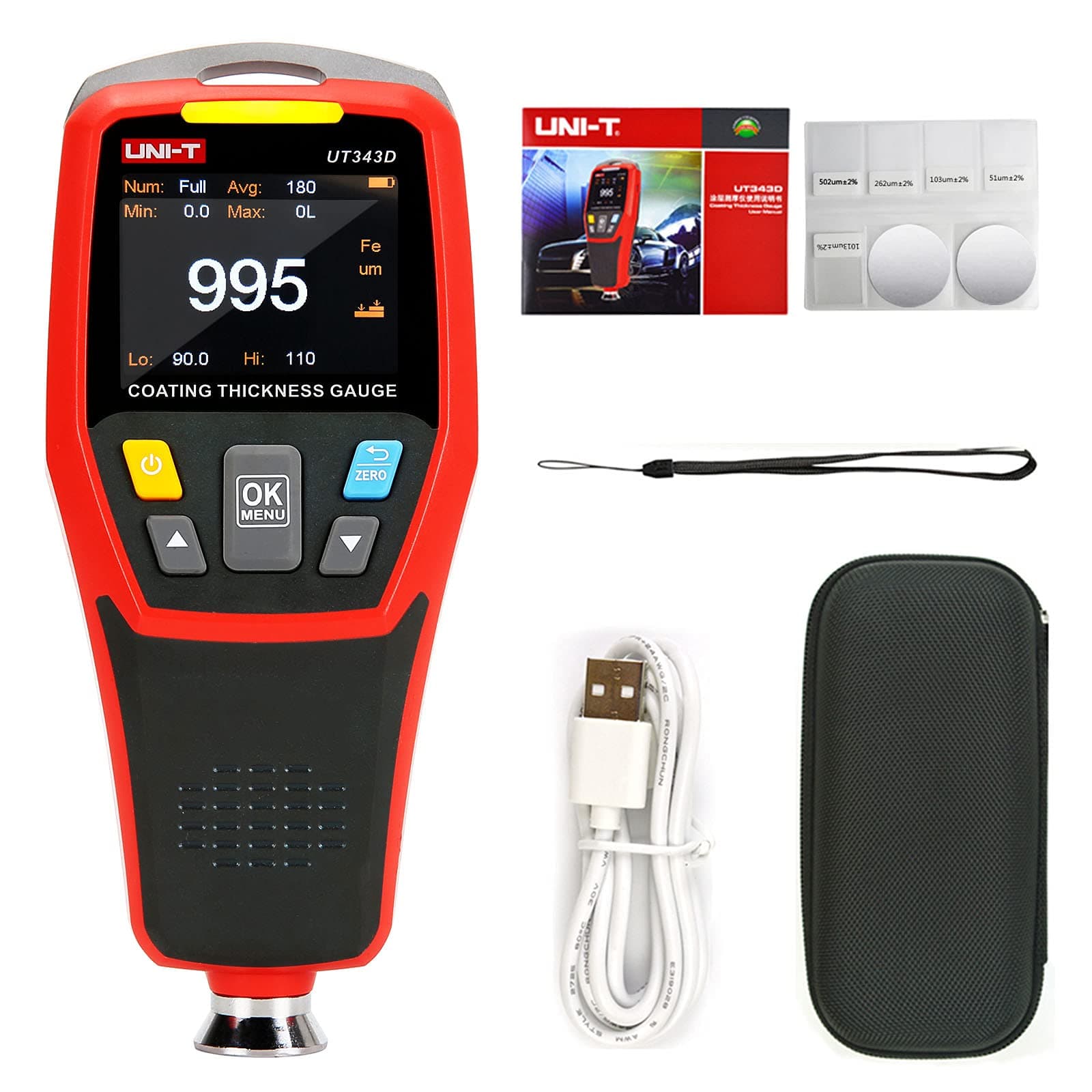 UNI-T UT343D Digital Coating Thickness Gauge Meter r Range 0 to 1250um with USB Data Function