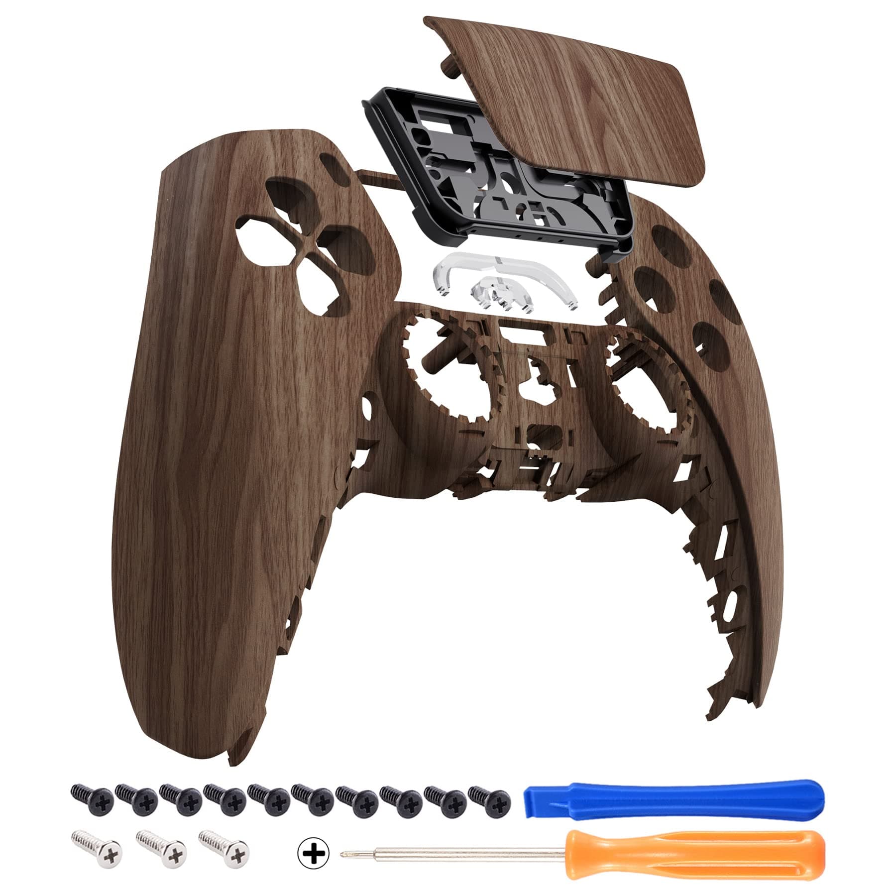 eXtremeRate Wood Grain Soft Touch Touchpad Front Top Shell Compatible with ps5 Controller BDM-010 020 030 040 050, DIY Replacement Shell Custom Touch Pad Cover Compatible with ps5 Controller