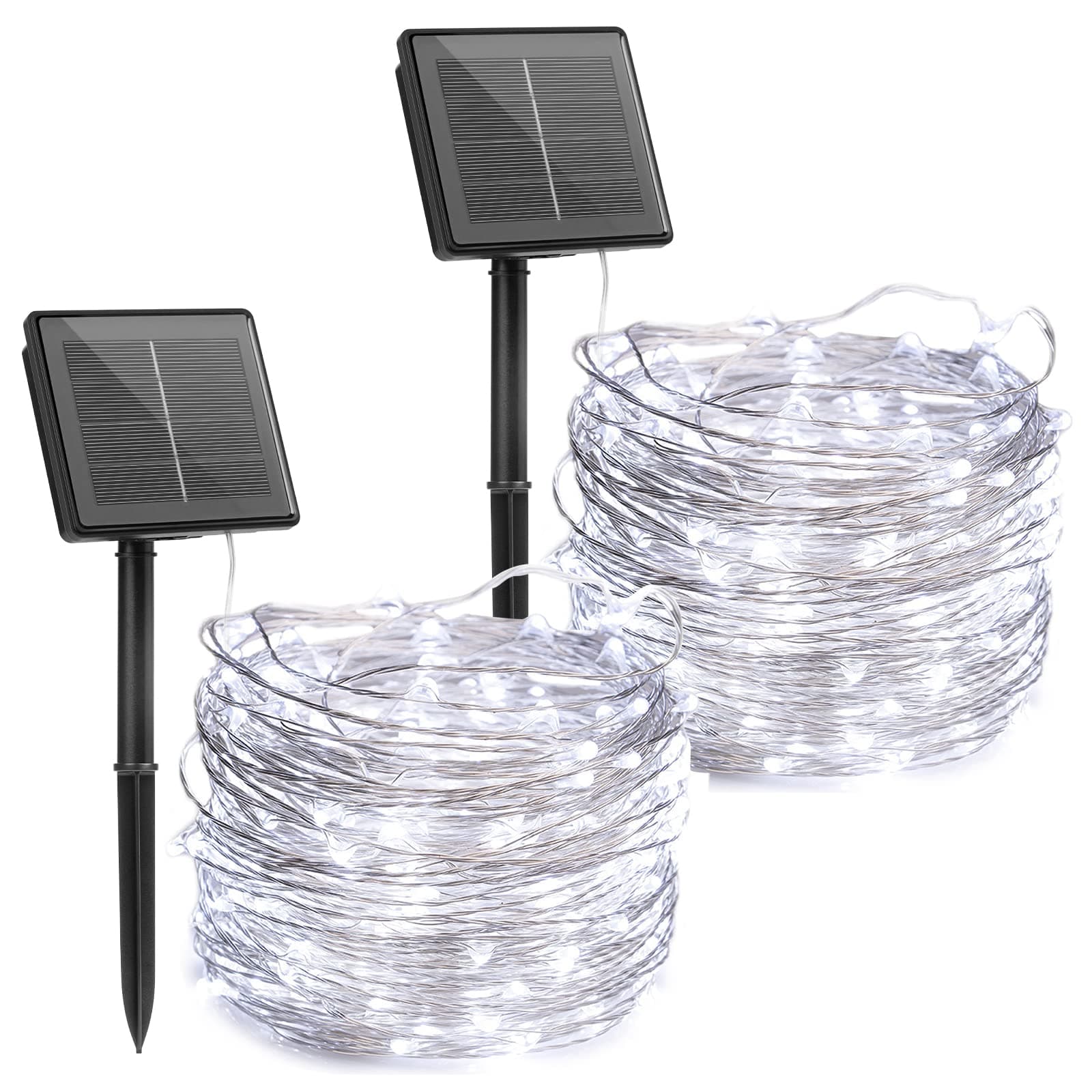 Outdoor Solar String Lights, 2 Pack 33 Feet 100 Led Solar Powered Fairy Lights with 8 Modes Waterproof Decoration Copper Wire Light for Patio Yard Trees Christmas Wedding Party (Pure White)