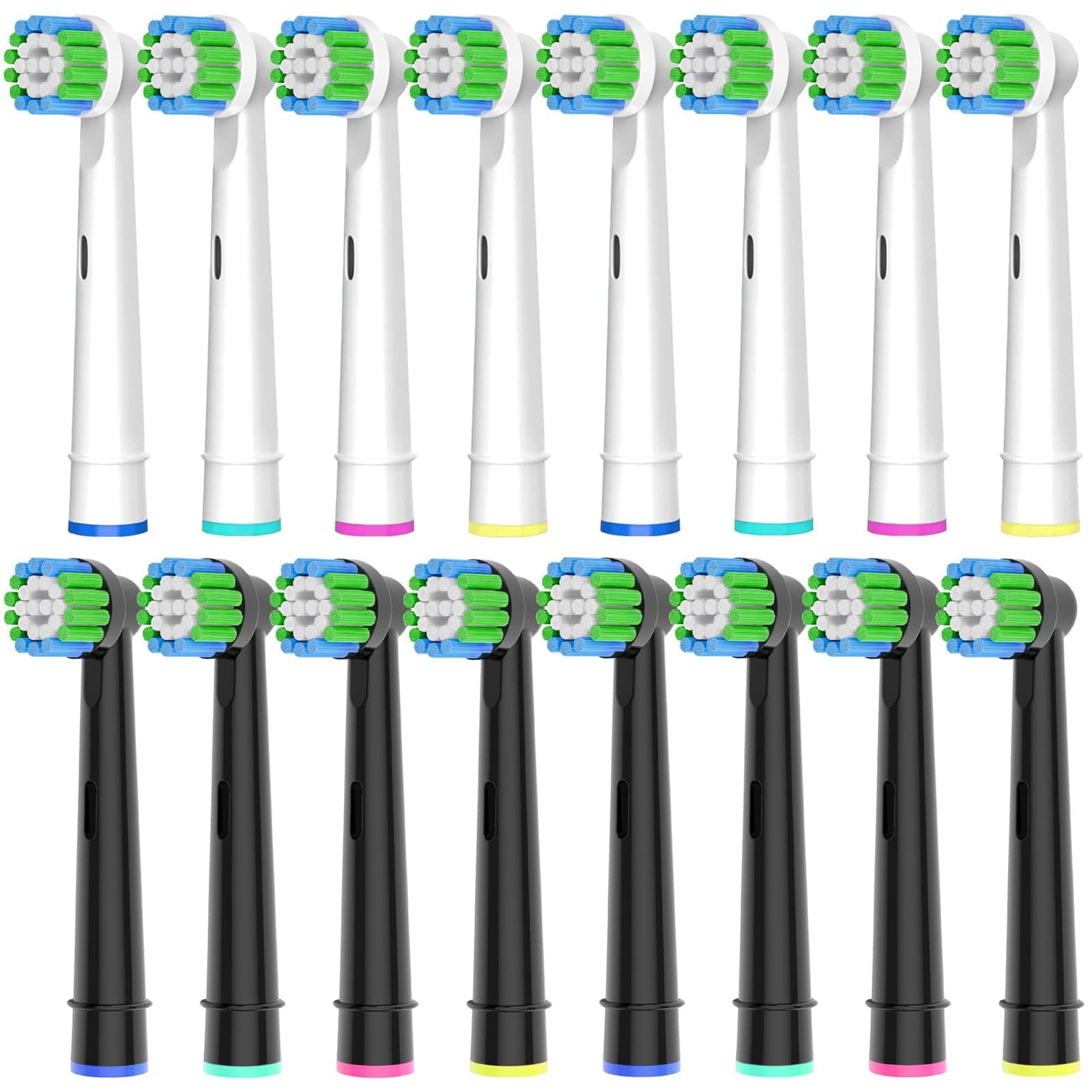 16 Pack Precision Replacement Brush Heads Compatible with Oral B Braun Electric Toothbrush. 8pcs White and 8pcs Black.