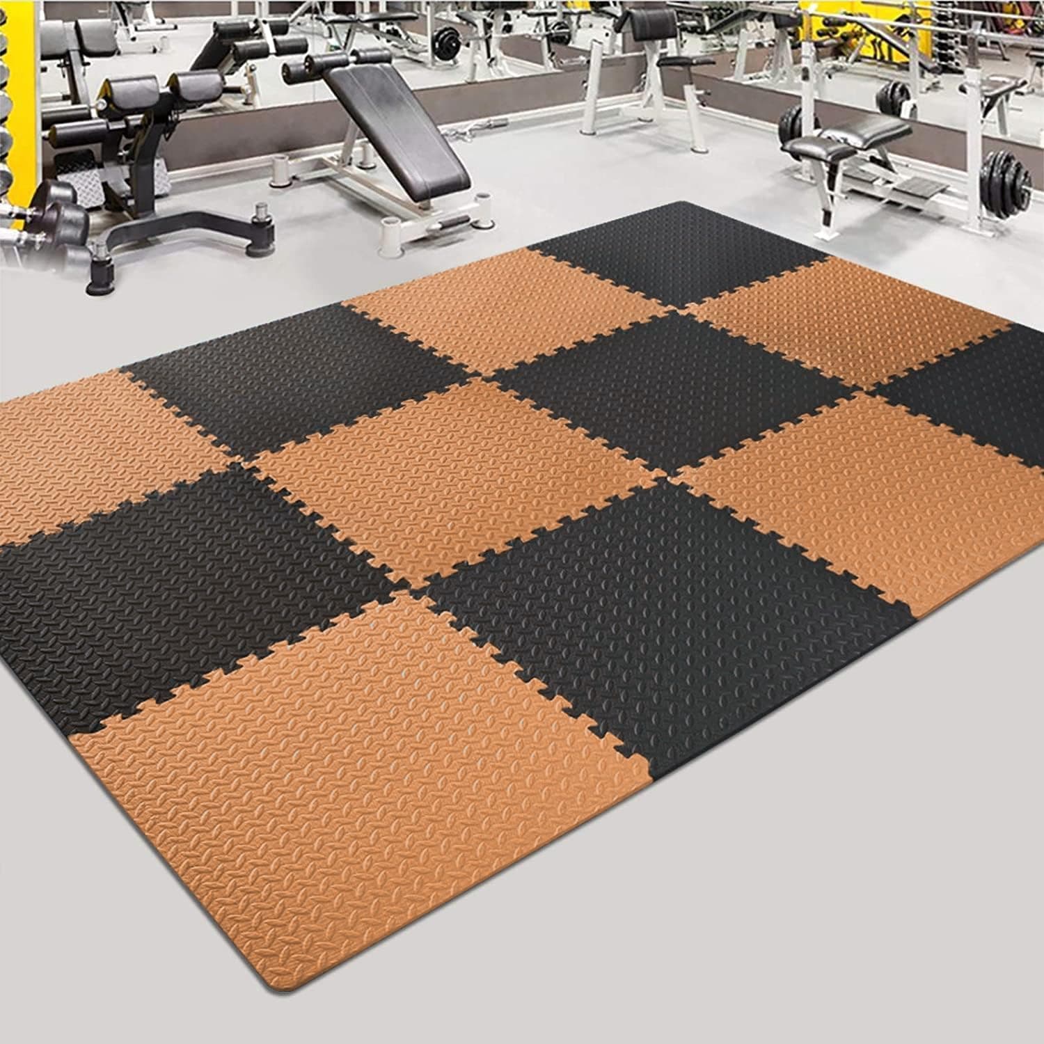 - Exercise Mat Puzzle Gym Mat Interlocking Foam Mats EVA Foam Floor Tiles with Protective Flooring for Gym Equipment Workouts, 12mm Thick (Brown - Black 12mm, 6 Tiles - 24 Square Feet)