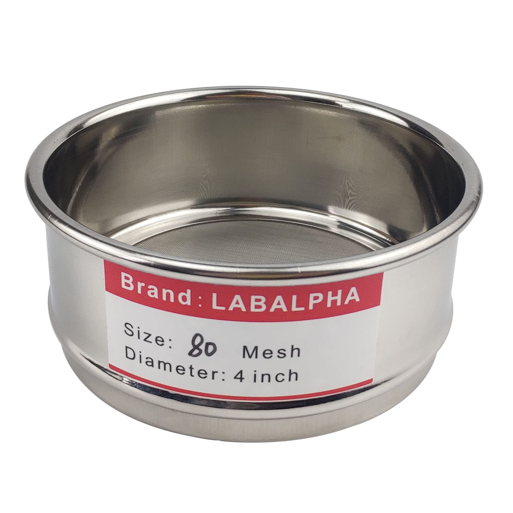 LABALPHA 80 Mesh Lab Sieves, Test Sieve #80 Mesh, 4'' Diameter, 304 Stainless Steel Wire Cloth (0.2mm)