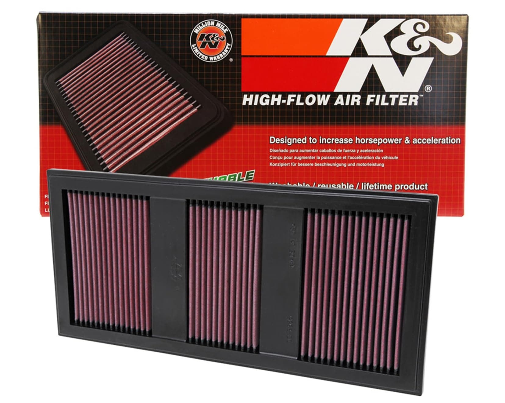 K&N High-Flow Original Lifetime Engine Air Filter: Increase Power: Premium, Washable: Compatible with 2011-2016 Mercedes Benz: (See Product Description for Select Models) 33-2985