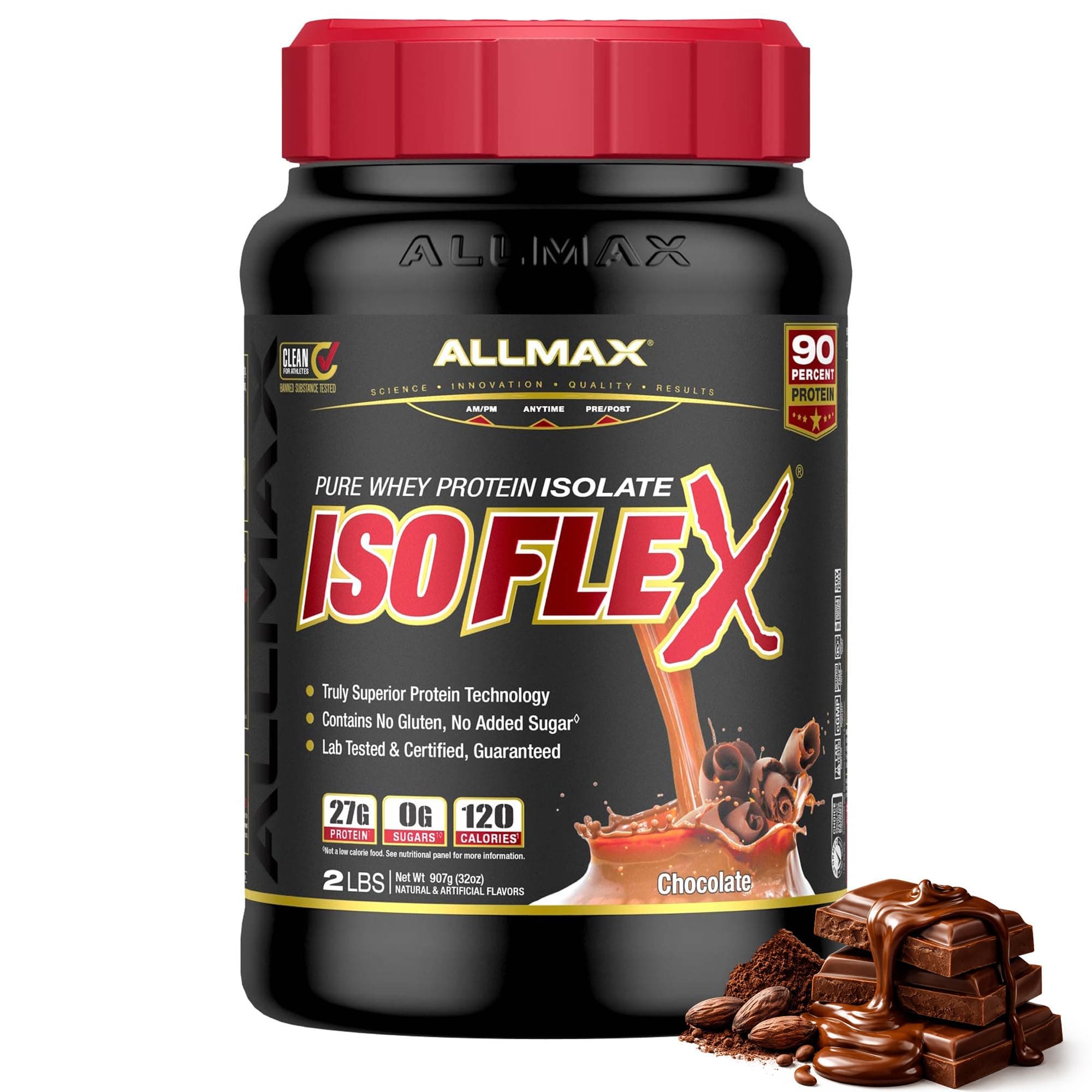 ALLMAX ISOFLEX Whey Protein Isolate, Chocolate - 2 lb - 27 Grams of Protein P...