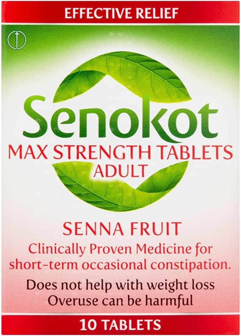 Strength Max Tablets Adults, Senna Fruit, 10 Count, Constipation Relief for Adults, Dual Action Laxative, Double Action Constipation Relief, Effective Overnight