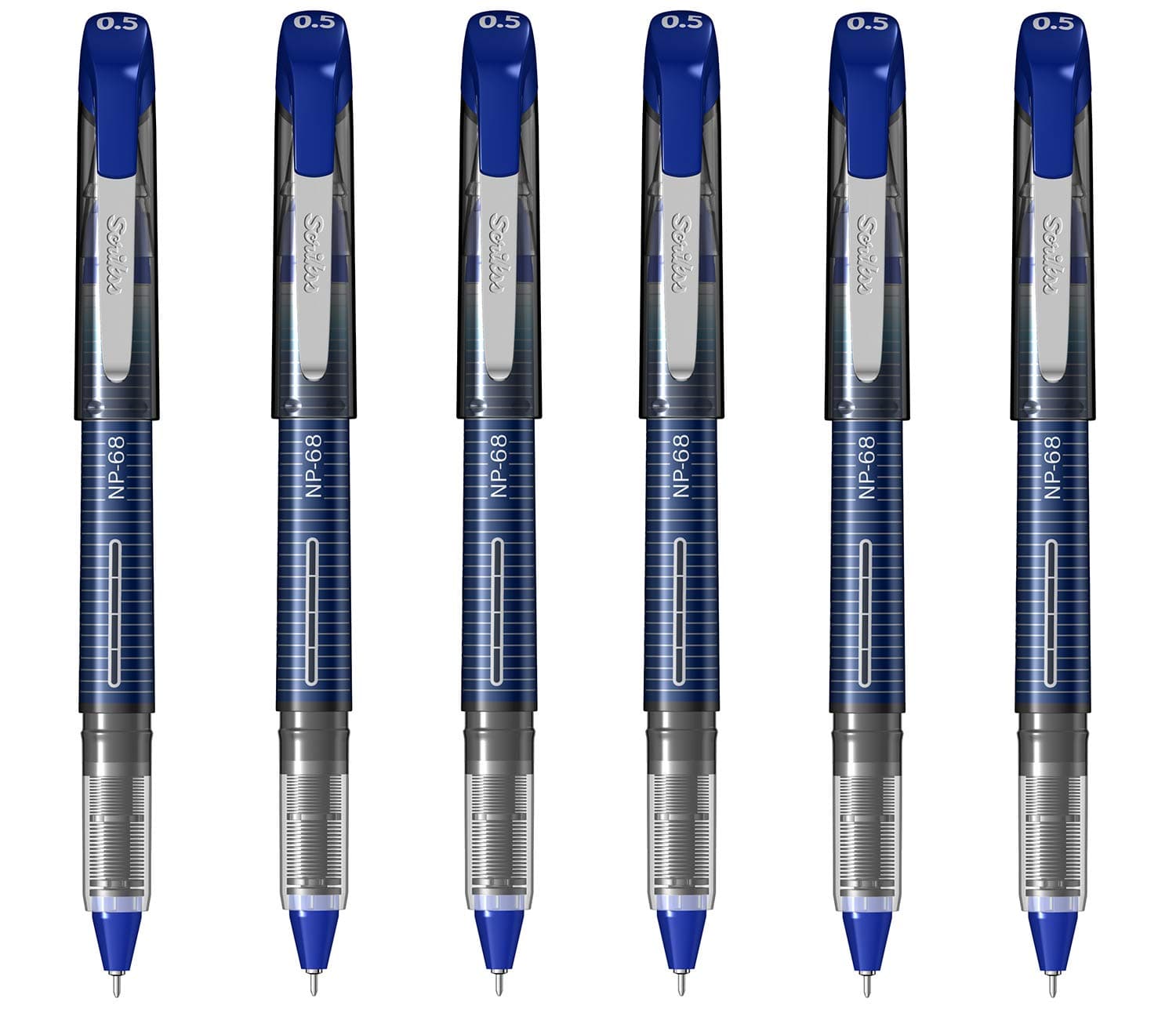 Scrikss Office 0.5 mm Needle Point Pen - Water Based Ink - 6 Pieces - NP68 Blue Quick Drying Strength & Durable Micro Extruded Tip
