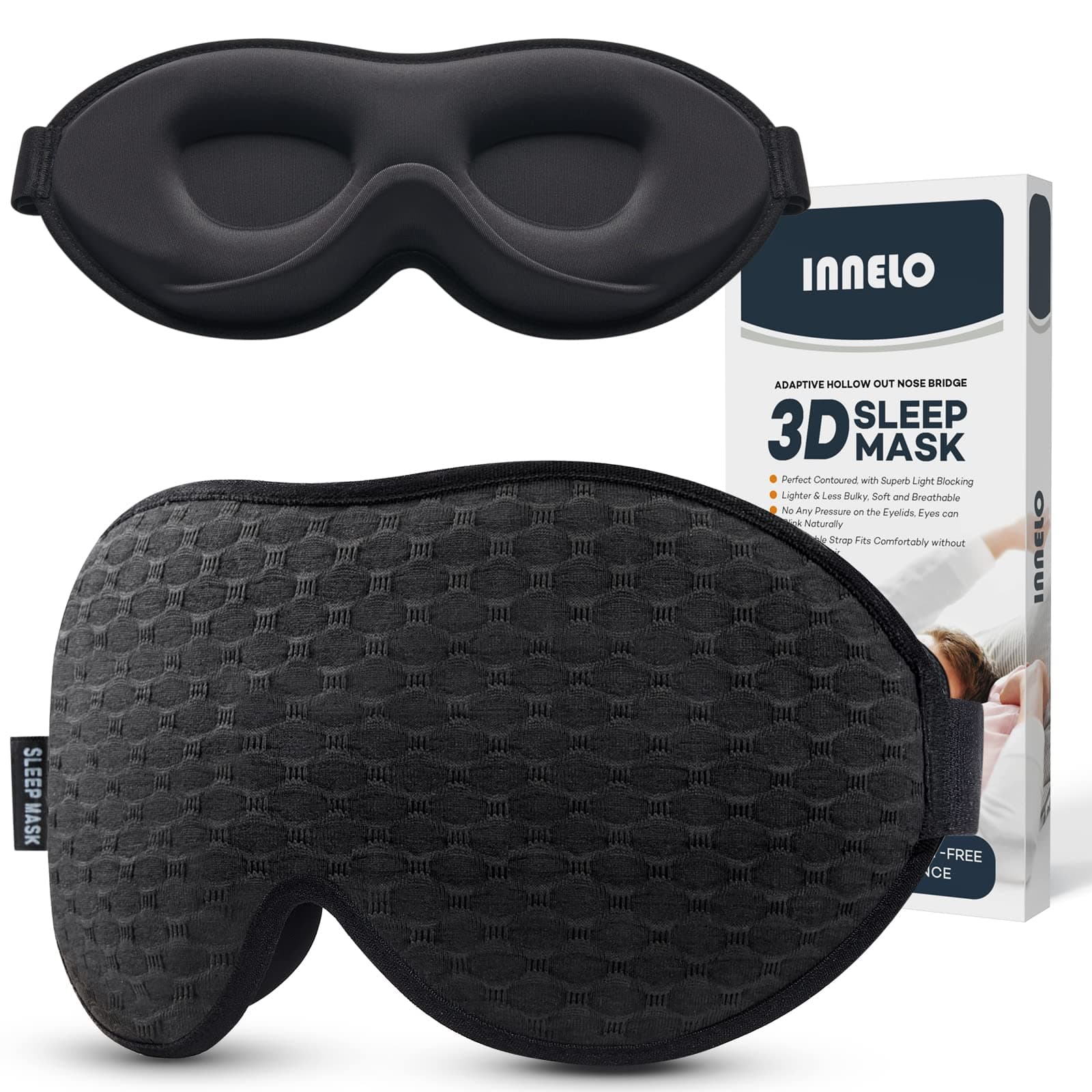 Sleep Mask, 2023 Soft Comfortable Light Blocking Eye Mask for Men, 3D ed Breathable Sleeping Mask, No Pressure for Sleeping Travel, Nap Insomnia (Black)