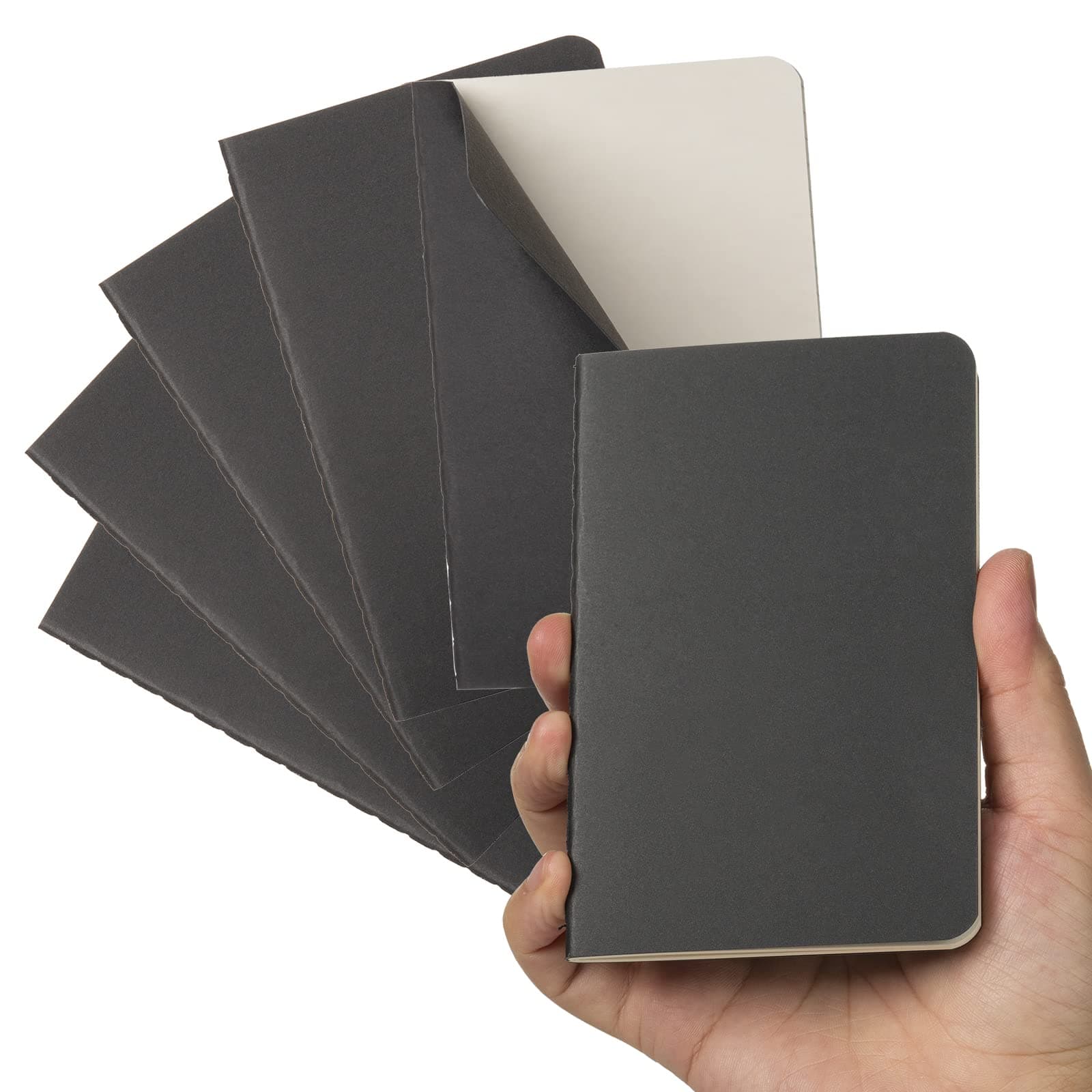 TWONE Pocket Notebook, 6 Pack Mini Notebooks 3.5" x 5.5" (90x140mm), Black Cardstock Cover Memo Notepad for Men, Women, Kids, Travel - 30 Sheets/60 Blank Pages