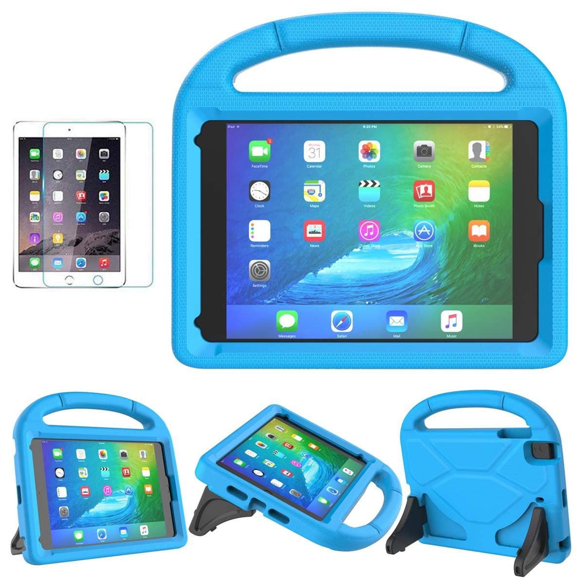 Kids Case for iPad mini 5/4/3/2/1 (7.9"), Durable Shockproof Protective Handle Bumper Stand Cover with 2*Screen Protectors for 7.9 inch Apple iPad mini 5th/4th/3rd/2nd/1st Generation, Blue