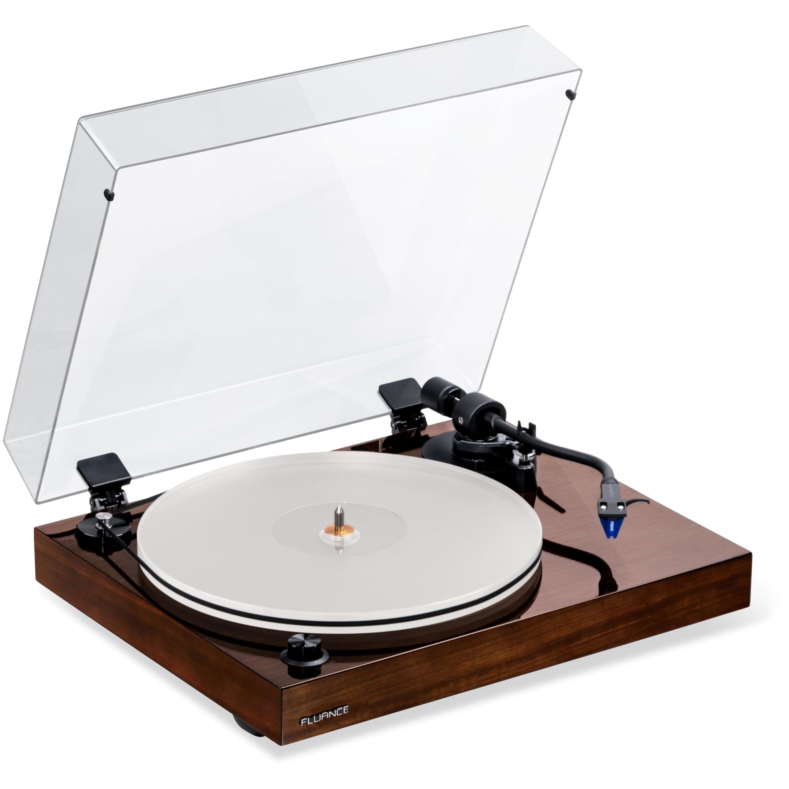 RT85 Reference High Fidelity Vinyl Turntable Record Player with Ortofon 2M Blue Cartridge, Acrylic Platter, Speed Control Motor, High Mass MDF Wood Plinth, Vibration Isolation Feet - Walnut