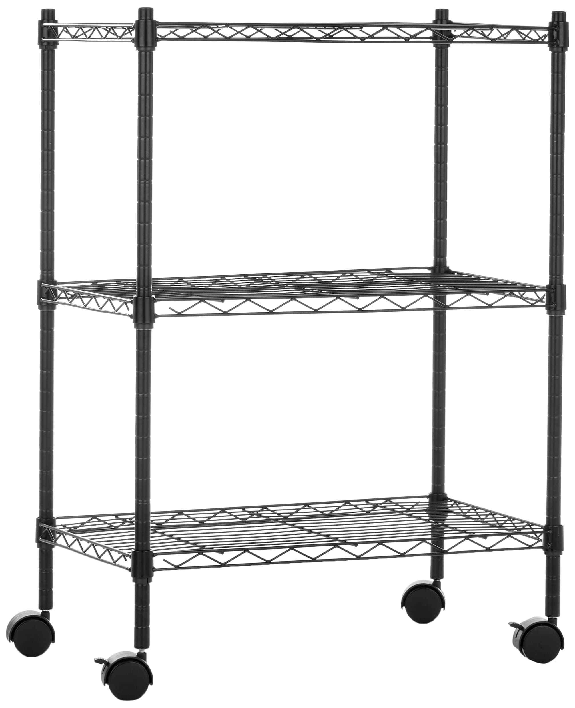 Amazon Basics 3-Shelf Adjustable Heavy Duty Storage Shelving Unit on 2" Wheels, Metal Wire Rack for Garage, Utility Shelving with Leveling Feet, 23.2"L x 13.4"W x 32.75"H, Black