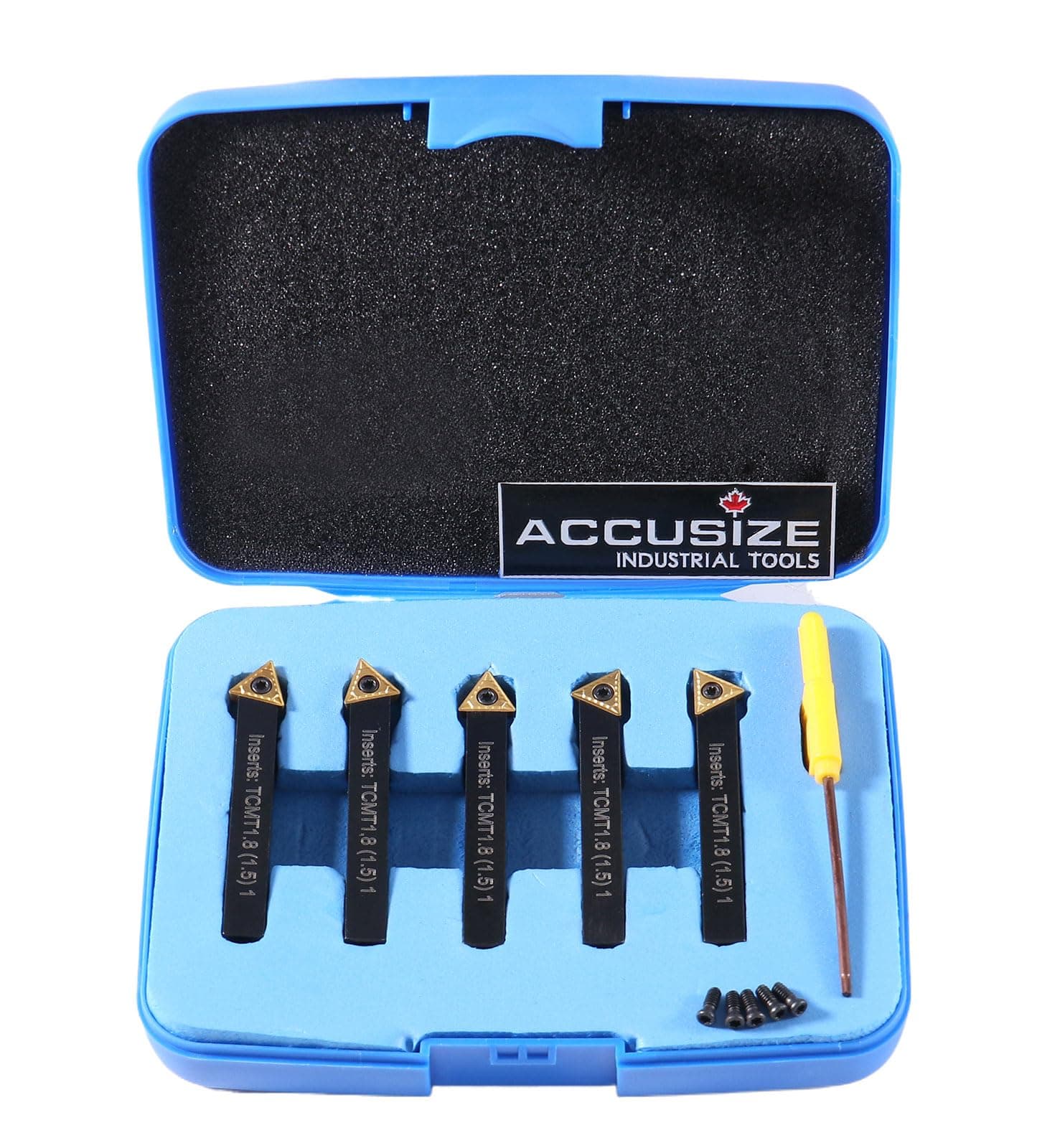 Accusize Industrial Tools 1/4'' by 2'' Oal 5 Pc Indexable Turning Tool Set with Tcmt1.8(1.5) Carbide Inserts, 2380-5022