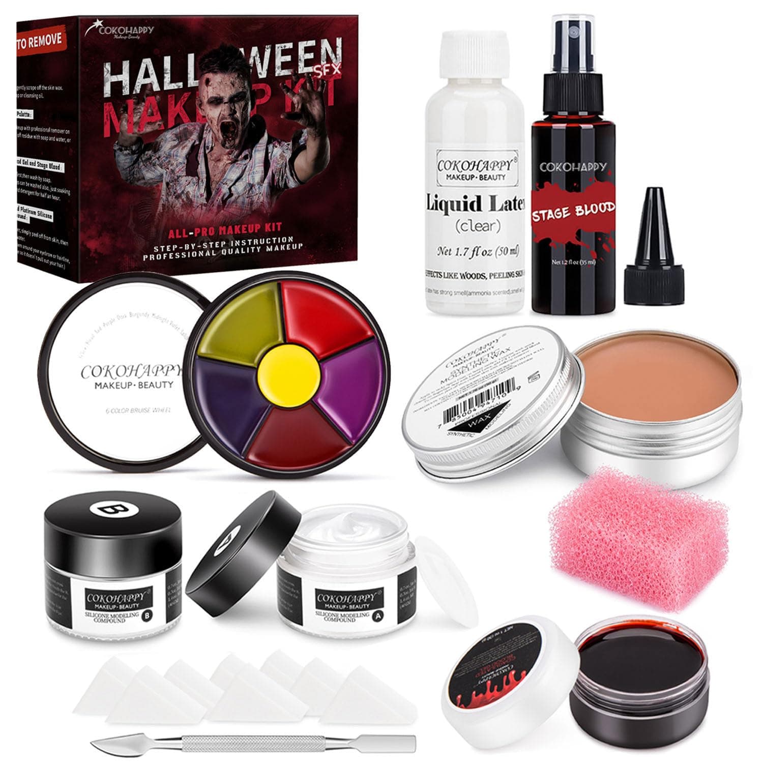 Halloween SFX Makeup Kit - 3 Ways Create Special Effect Stage THEATRICAL MAKEUP KIT for professional Body & Face Paint