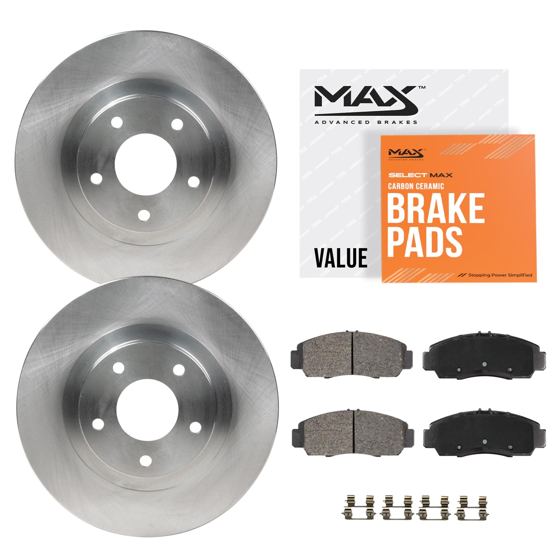 Max Advanced Brakes Front Brake Kit Compatible With 2002 2003 Subaru Impreza WRX Outback Legacy GT Limited Replacement Premium OE Disc Brake Rotors and Ceramic Brake Pads