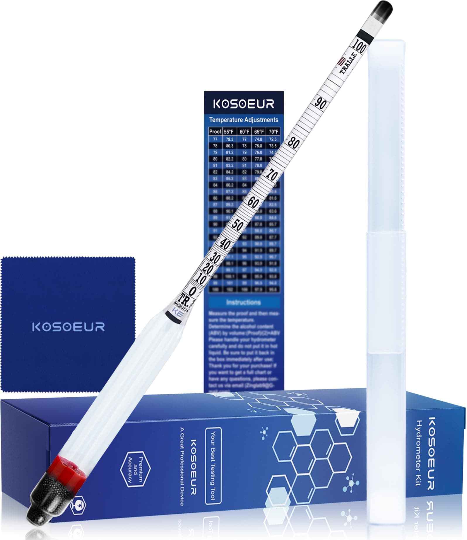 Hydrometer Alcohol 0-200 Proof, Hydrometer Alcohol Meter, Alcohol Tester for Liquor, Abv Tester Alcohol Proof Tester, Alcohol Hydrometer for Moonshine, Liquor, Spirits, Proofing, Distilling