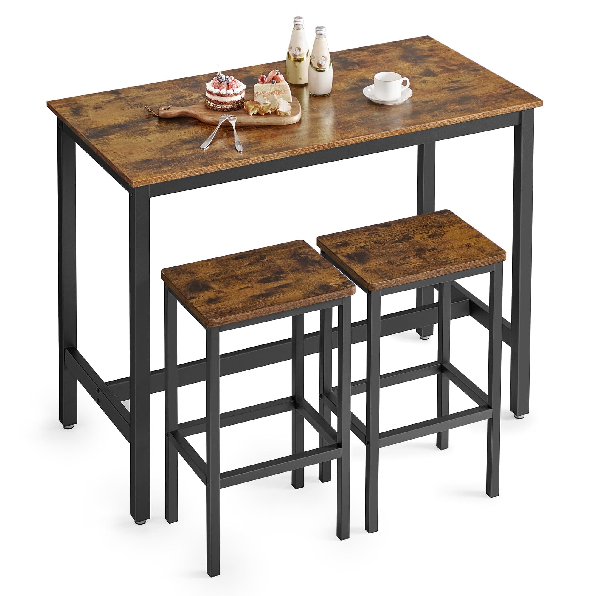 Vasagle Bar Table Set, With 2 Stools, Dining Kitchen Counter Chairs, Industrial For Kitchen, Living Room, Party Rustic Brown And Black Ulbt15X