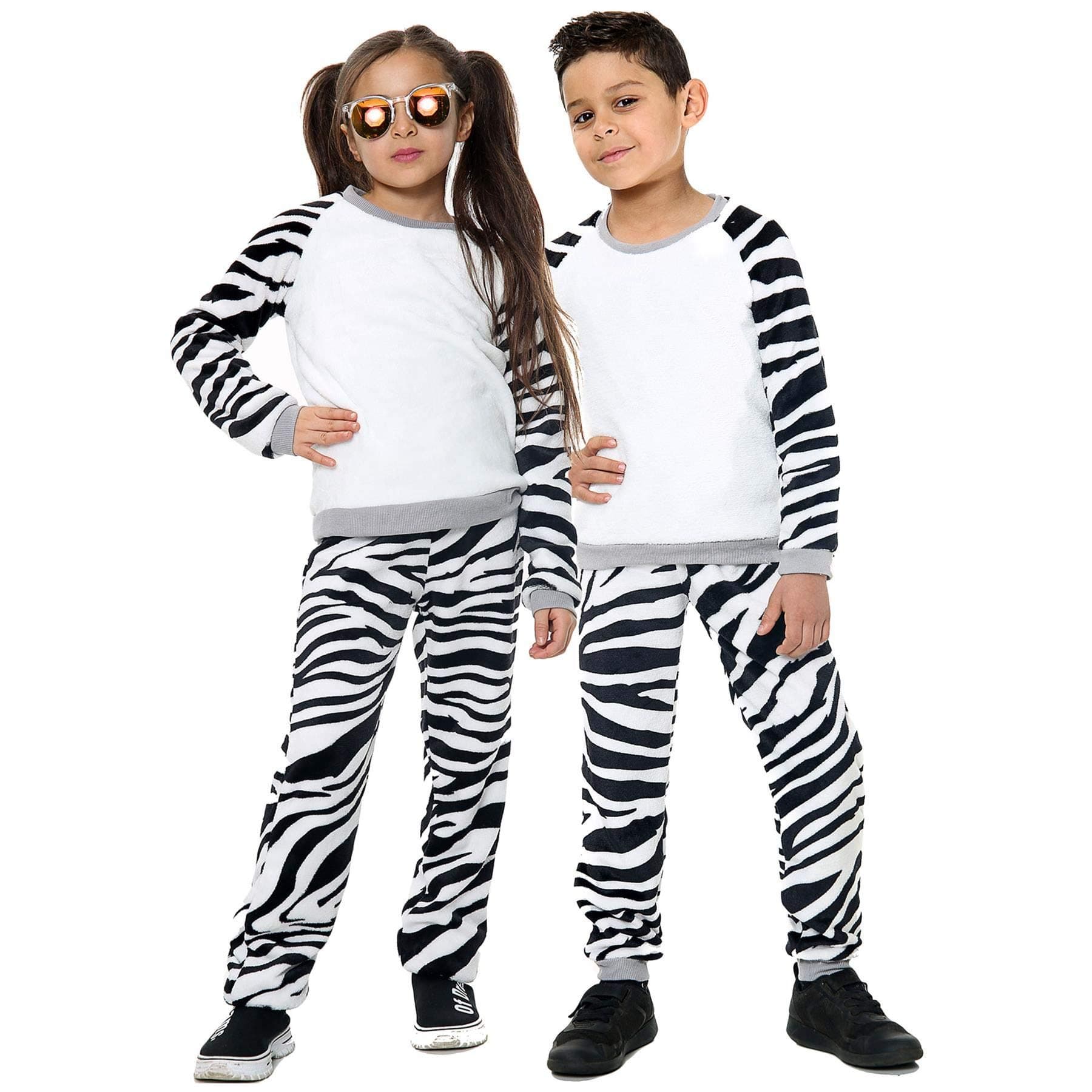Zebra Print PJS Super Soft Matching Top Bottom Pyjamas Comfy Loungewear Dress Up Costume Gifts for Children Girls Boys Age 5-13 years