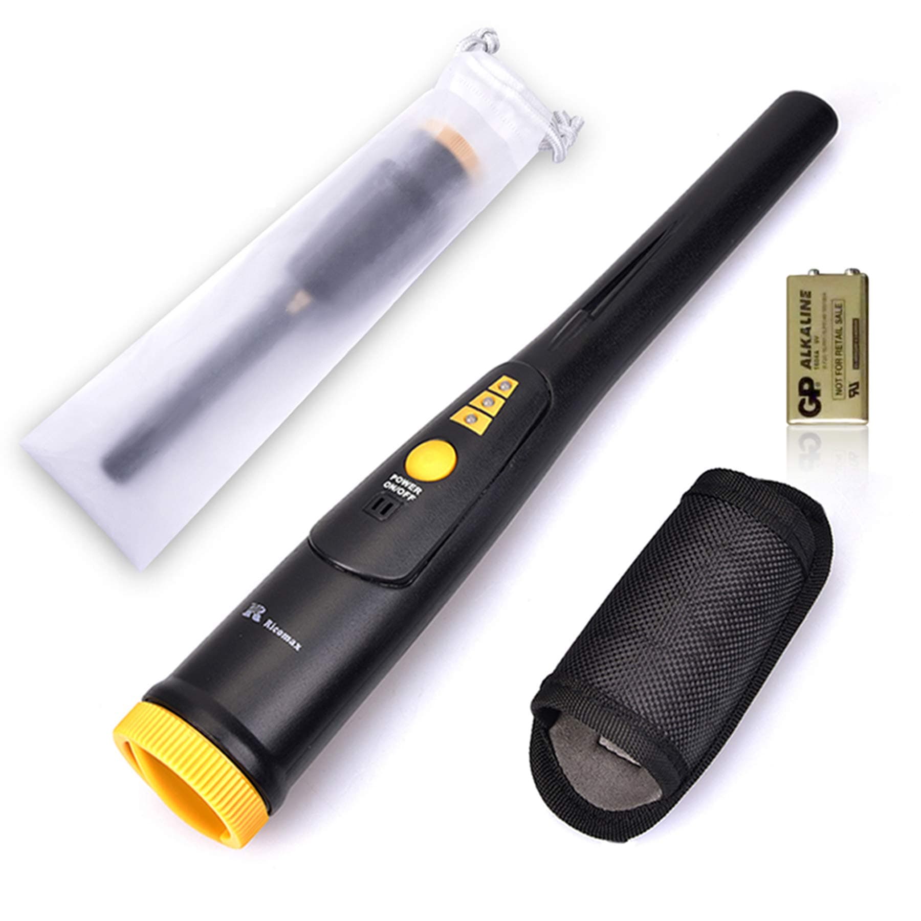 RM RICOMAX Metal Detector Pin Pointer 3 LED Range Indicators & Buzzer Vibration with Belt Holster (10.8In)