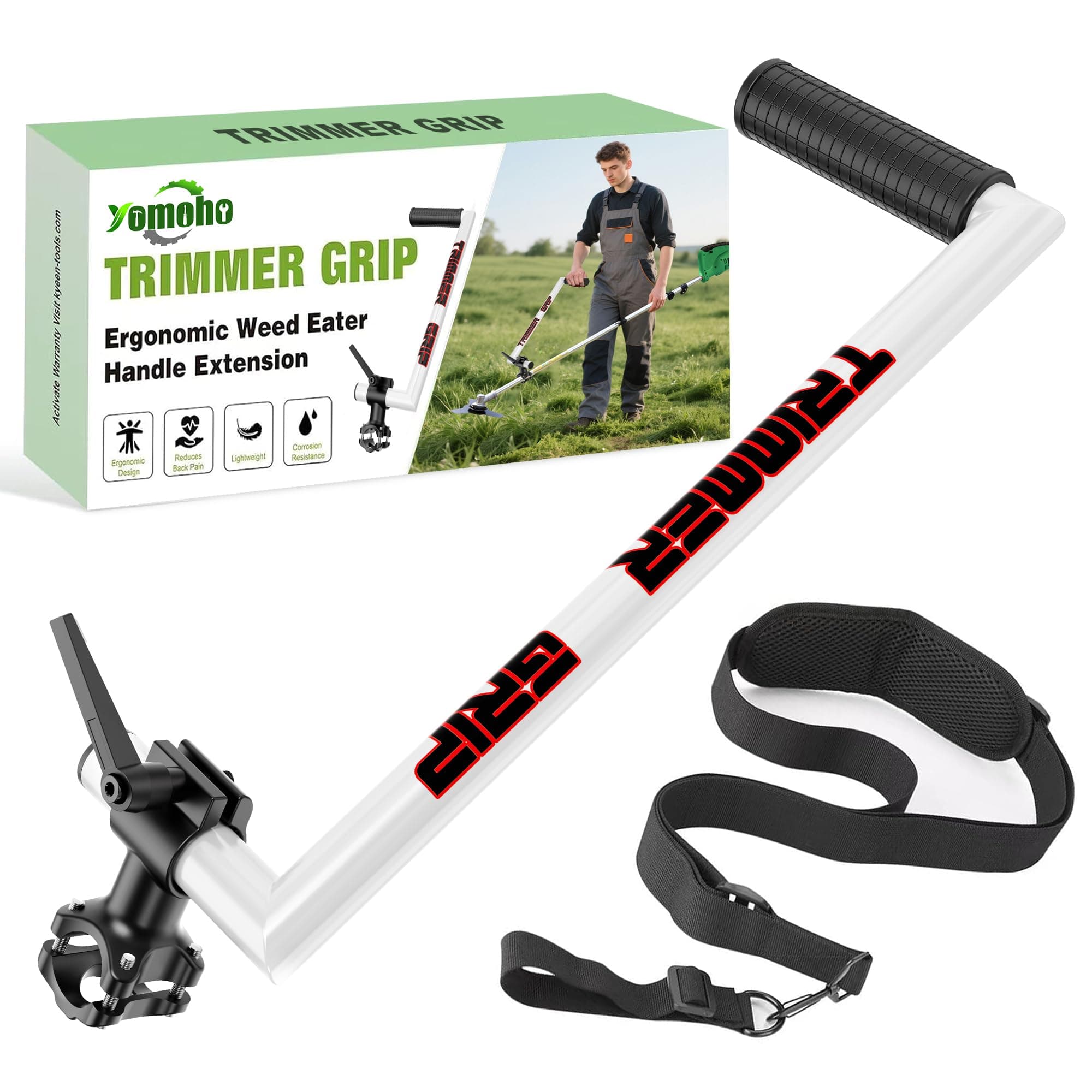 Upgraded Ergonomic Trimmer Grip, String Trimmer Handle, with Trimmer Shoulder Harness, Weed Eater Handle Extension for Trimming, Weedeater Handle Grip for String Trimmer, Lawn Care and Landscaping