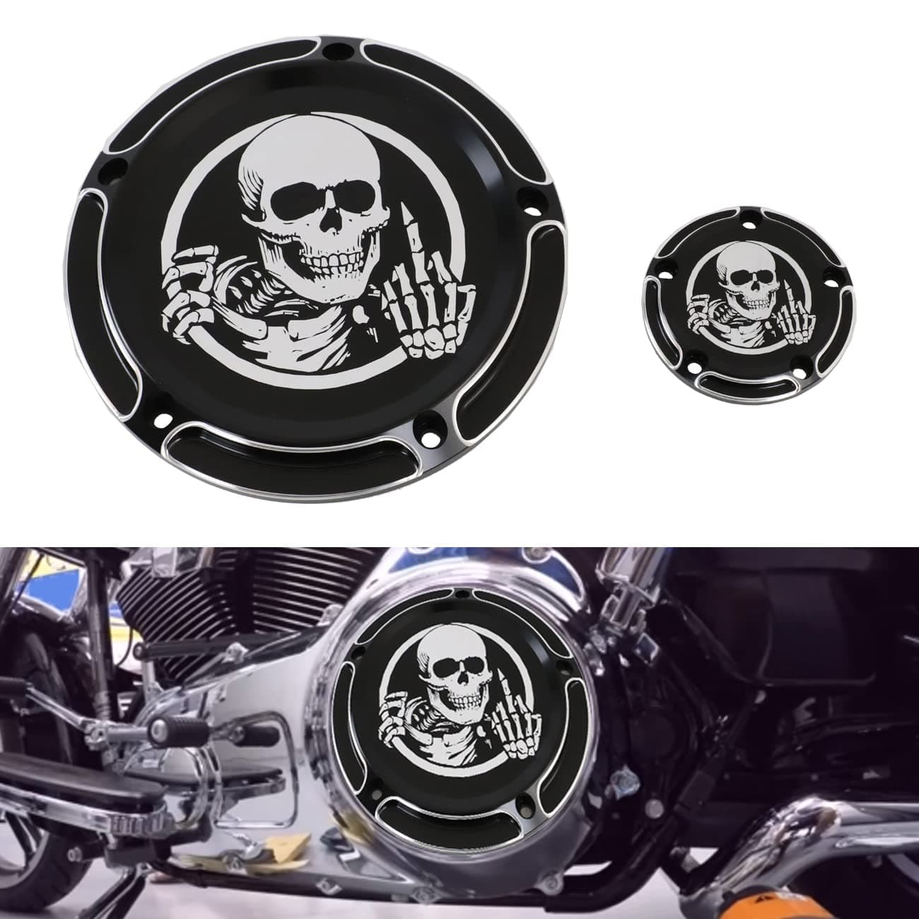 Black Skull Edge 5-Hole Derby Timer Timing Engine Cover Compatible With For 1999-2013 Twin Cam Touring Road King Electra Glide FLHR FLHX FXST Dyna Softail