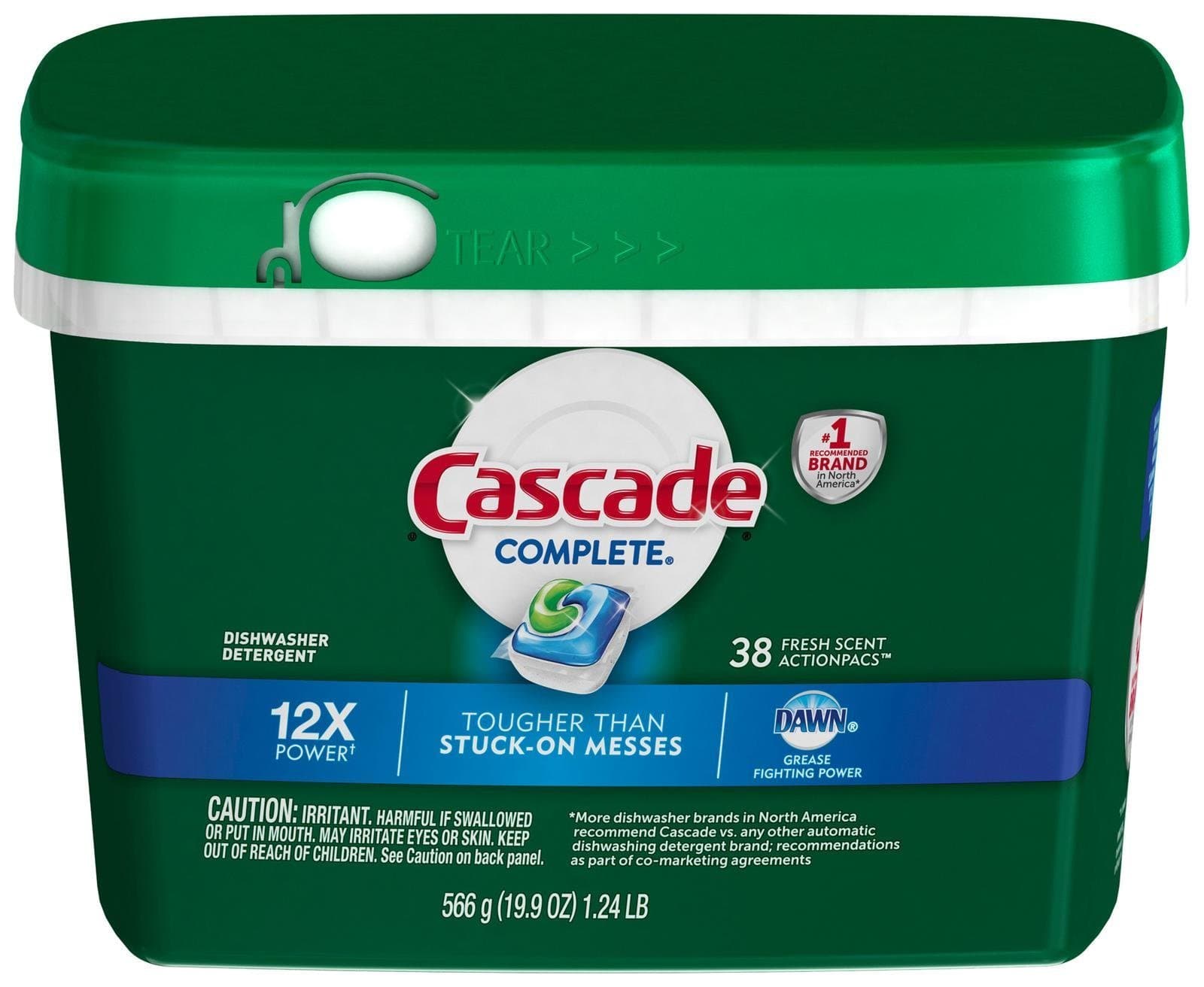 Cascade Complete Actionpacs Dishwasher Detergent, Fresh Scent, 38 Count