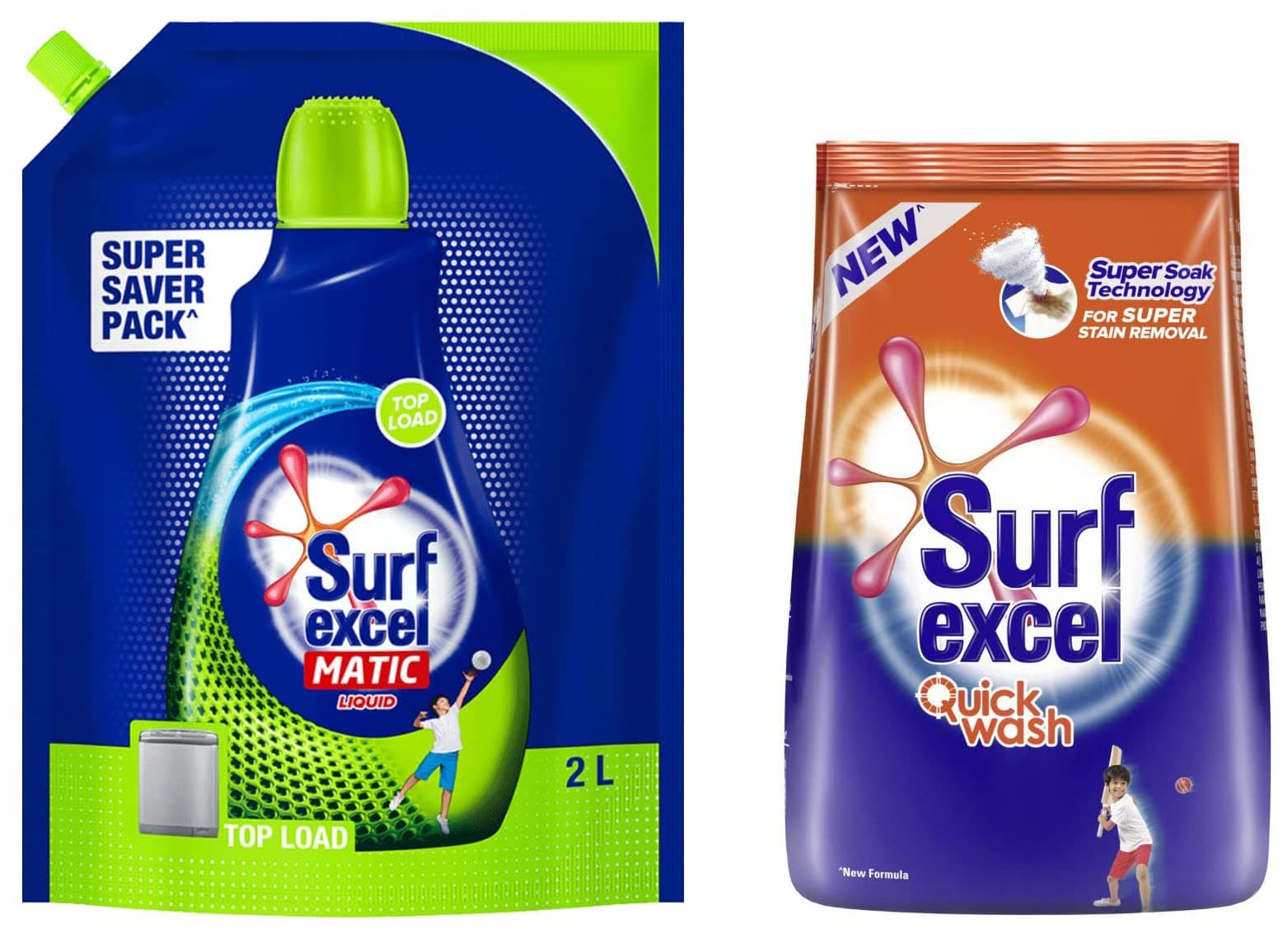 Matic Top Load Liquid Detergent 2 L Refill & Quick Wash Detergent Powder 1 Kg, Washing Powder With Lemon & Bleach To Remove Tough Stains On Clothes - Bucket & Machine Wash