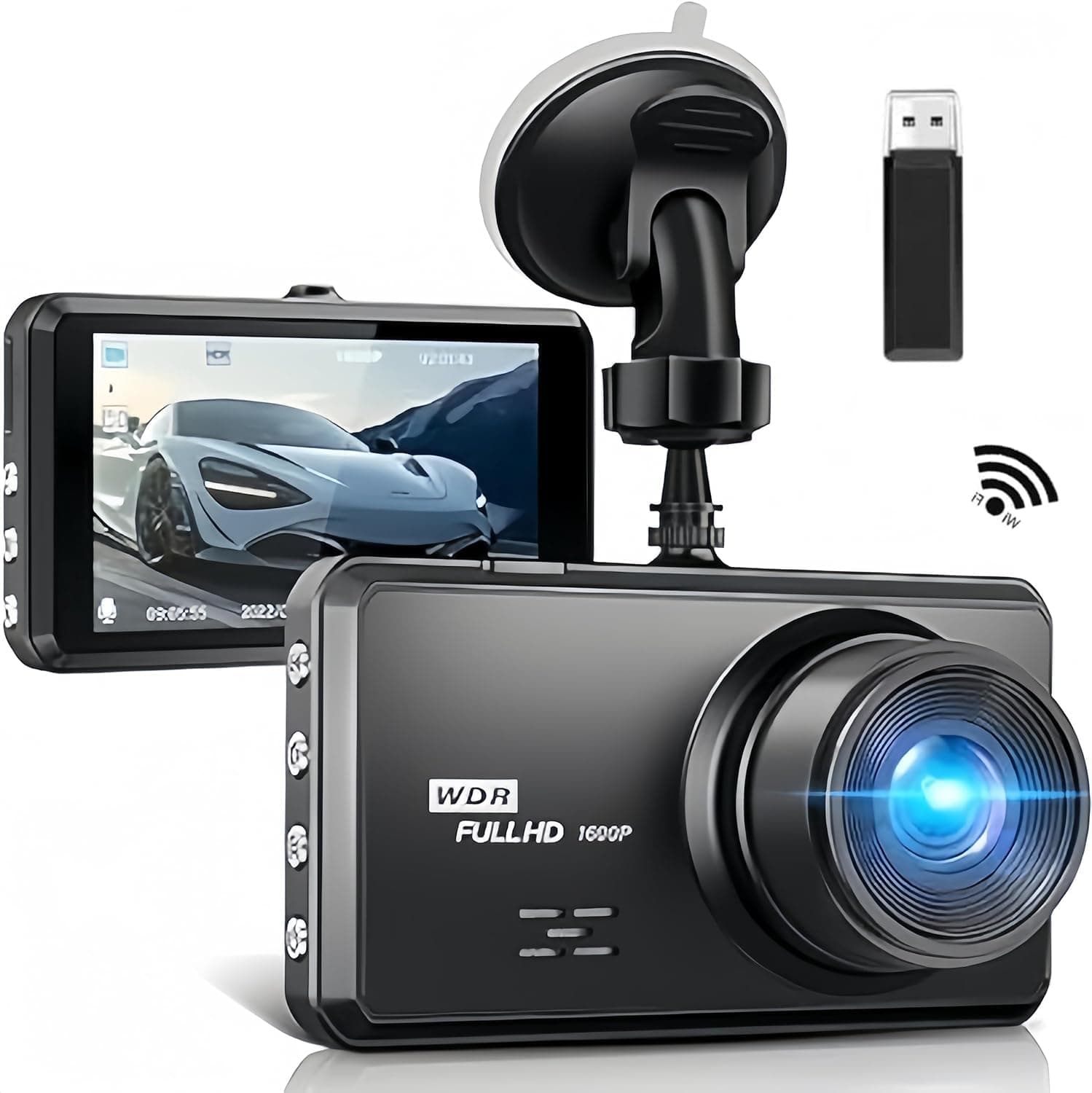 Dash Cam 1080P Full HD Car Camera DVR Dashboard Camera Video Recorder In Car Camera Dashcam for Cars 170 Wide Angle WDR with 3.2" LCD Display Night Vision Motion Detection and G-sensor Built-in WiFi