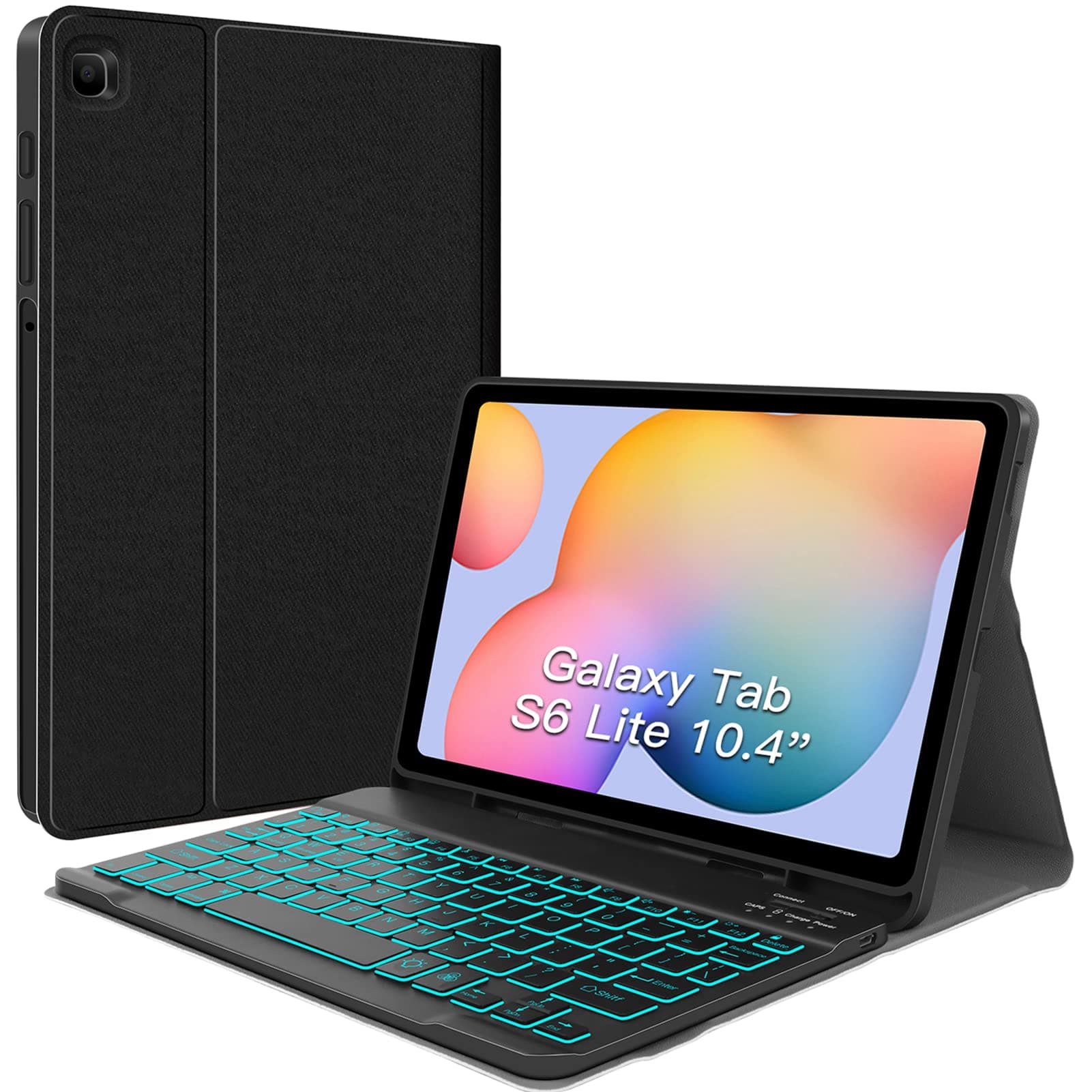 JUQITECH Backlit Keyboard Case for Samsung Galaxy Tab S6 Lite 10.4" 2024/2022/2020 Galaxy Tab S6 Lite SM-P620/P625/P610/P610/P613/P615/P619 Tablet Cover Case with Wireless Keyboard S Pen Holder