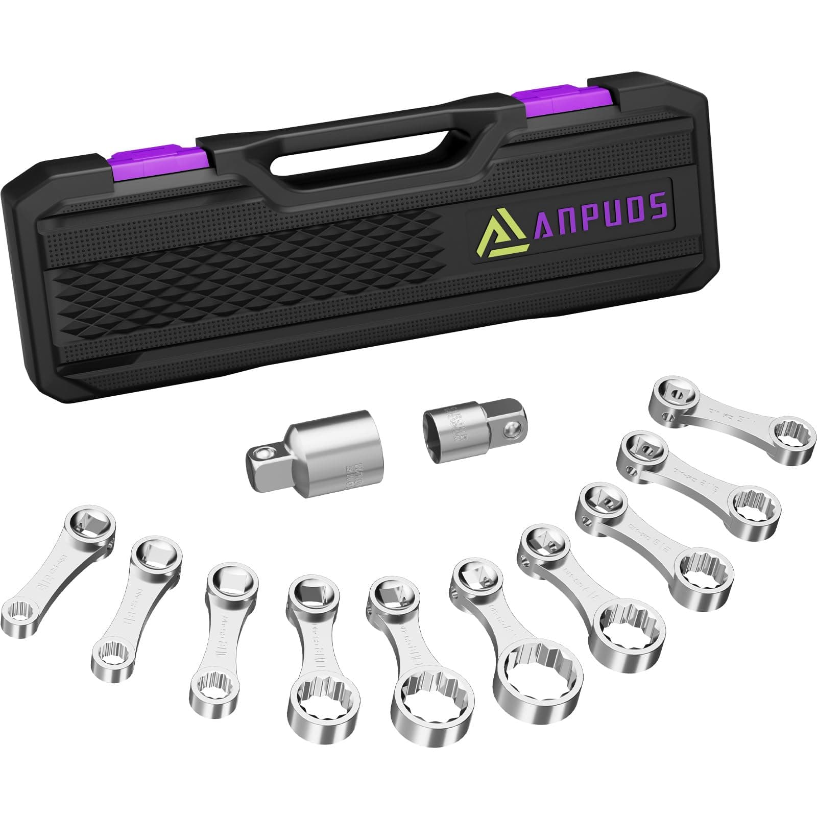 Torque Adapter Set, 12 pcs SAE 12 Point Torque Adapter Extension Set, 3/8" Torque Wrench Adapter with 5/16", 3/8", 7/16", 1/2", 9/16", 5/8", 11/16", 3/4", 13/16", 7/8", 1/2''+1/4'' Adapter
