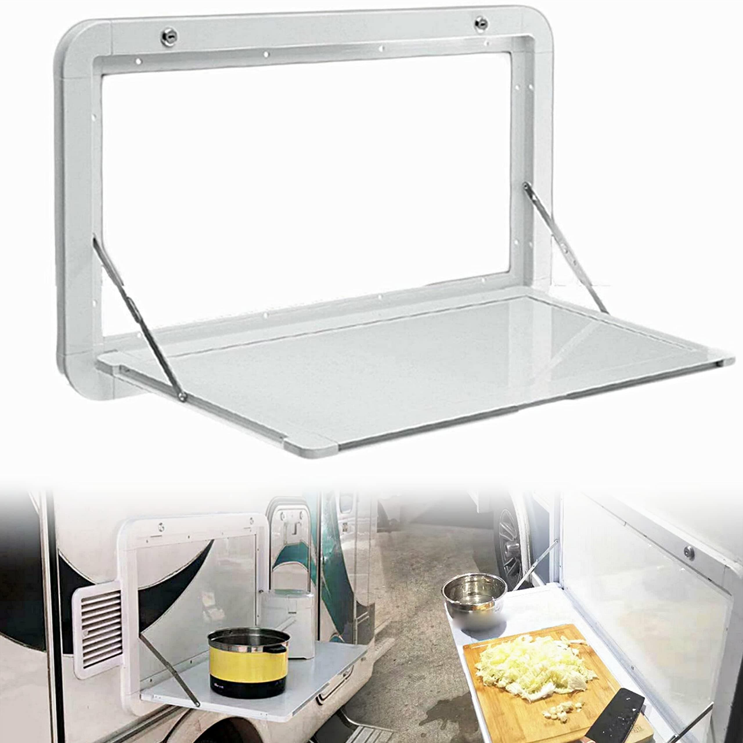 31.5" White- Wall Mount Folding Table Caravan RV Flip Fold Down Desk, Floating Desk Shelf for Camper Van Traile, Outdoor RV External Hanging Dining Table Picnic Table Computer Workstation