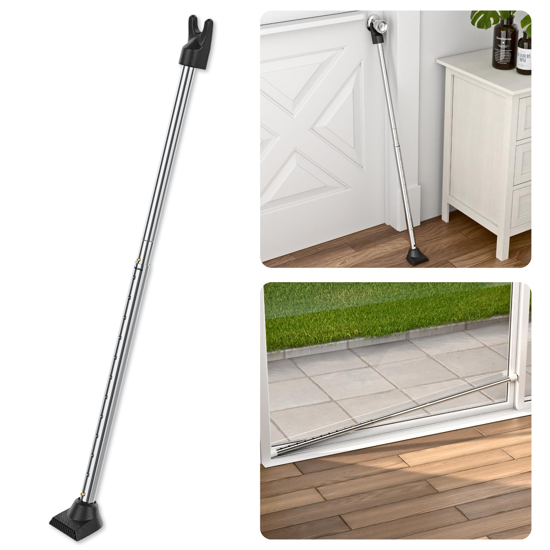 SECURITYMAN 2 in 1 Adjustable Door Security Bar & Sliding Glass Door Lock Bar - Constructed of High Grade Iron - Door Jammer Stick, Perfect for Home & Apartment Security - Door Stoppers Security Bar
